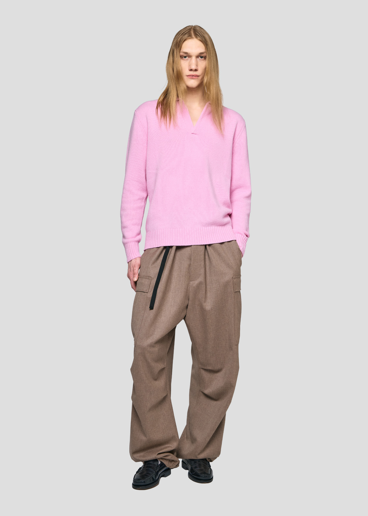 SEVEN GAUGE: LAMBSWOOL POLO SWEATER PINK