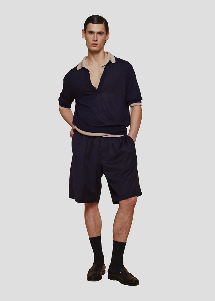 SEVEN GAUGE: BEIGE LYOCELL SHORT-SLEEVE POLO SHIRT