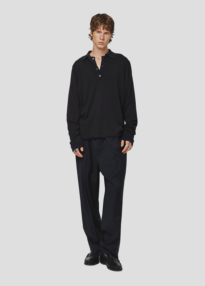 SEVEN GAUGE: MERINOS SILK POLO BLACK