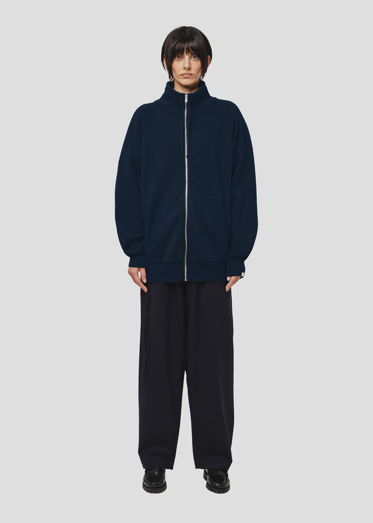 SEVEN GAUGE: GIACCA FULL ZIP COSTA INGLESE COTONE LANA BLU