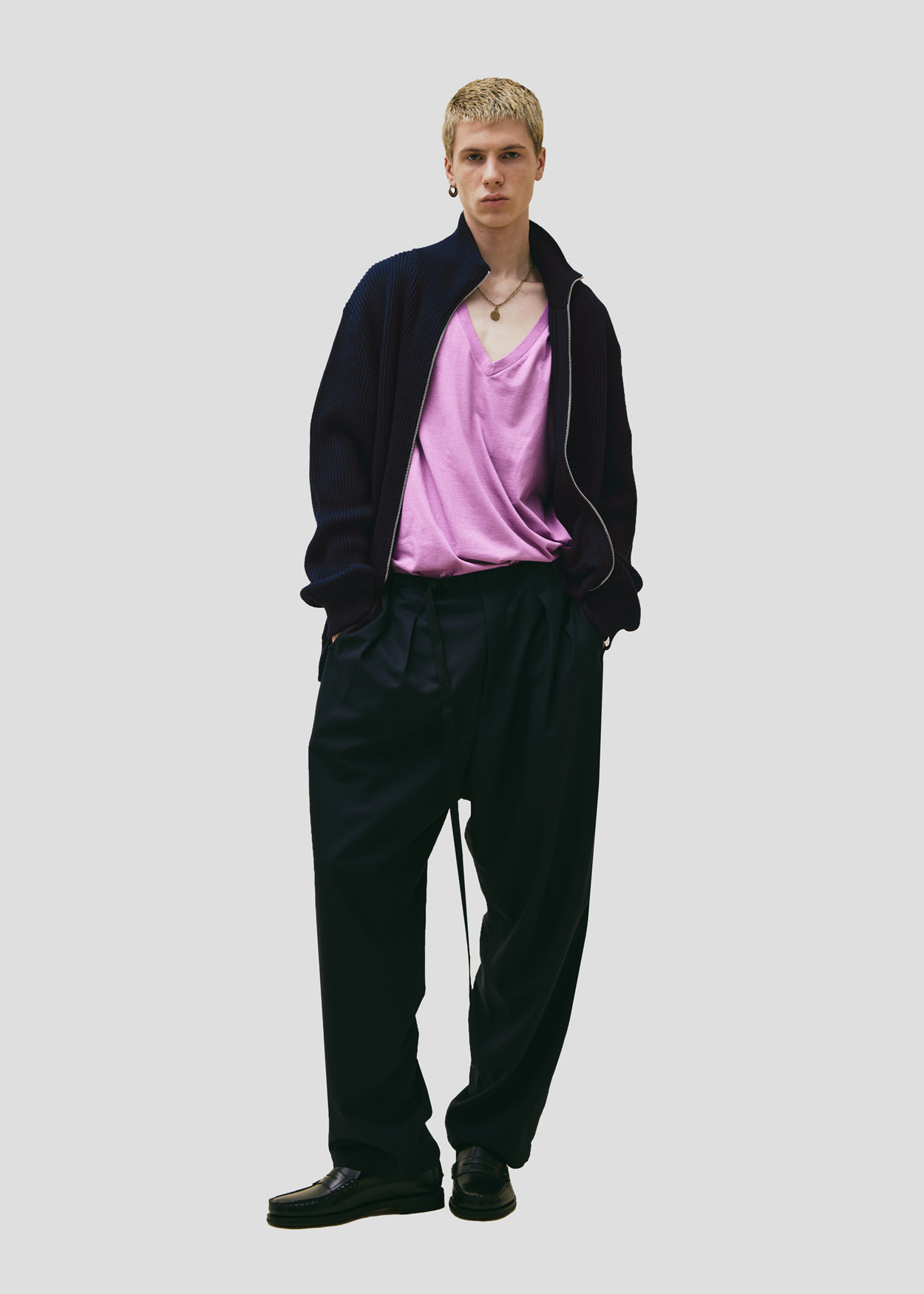 SEVEN GAUGE: GIACCA FULL ZIP COSTA INGLESE COTONE LANA BLU  