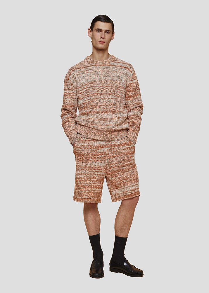 SEVEN GAUGE: PULLOVER GIROCOLLO BIO FRISE PANNA/ROSA