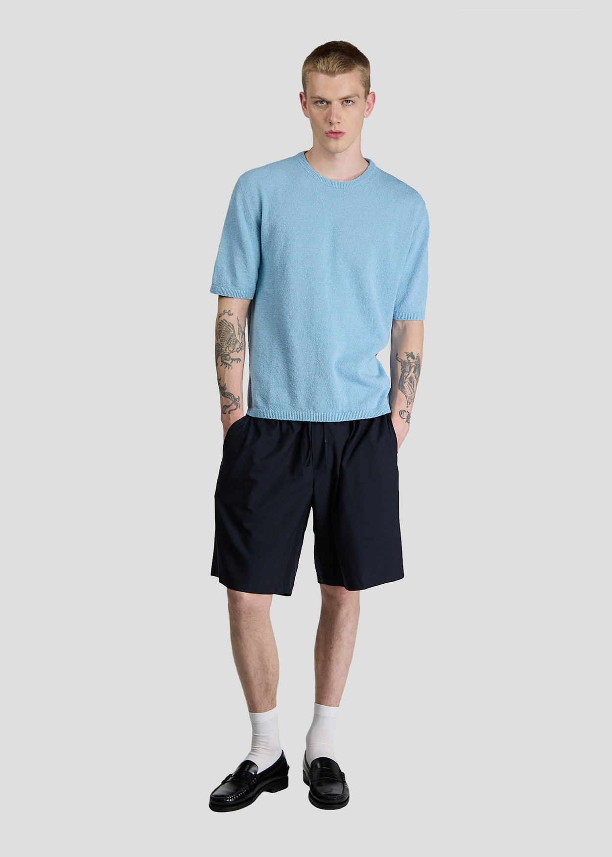 SEVEN GAUGE: BOUCLET CREWNECK SHORT SLEEVE LIGHT BLUE