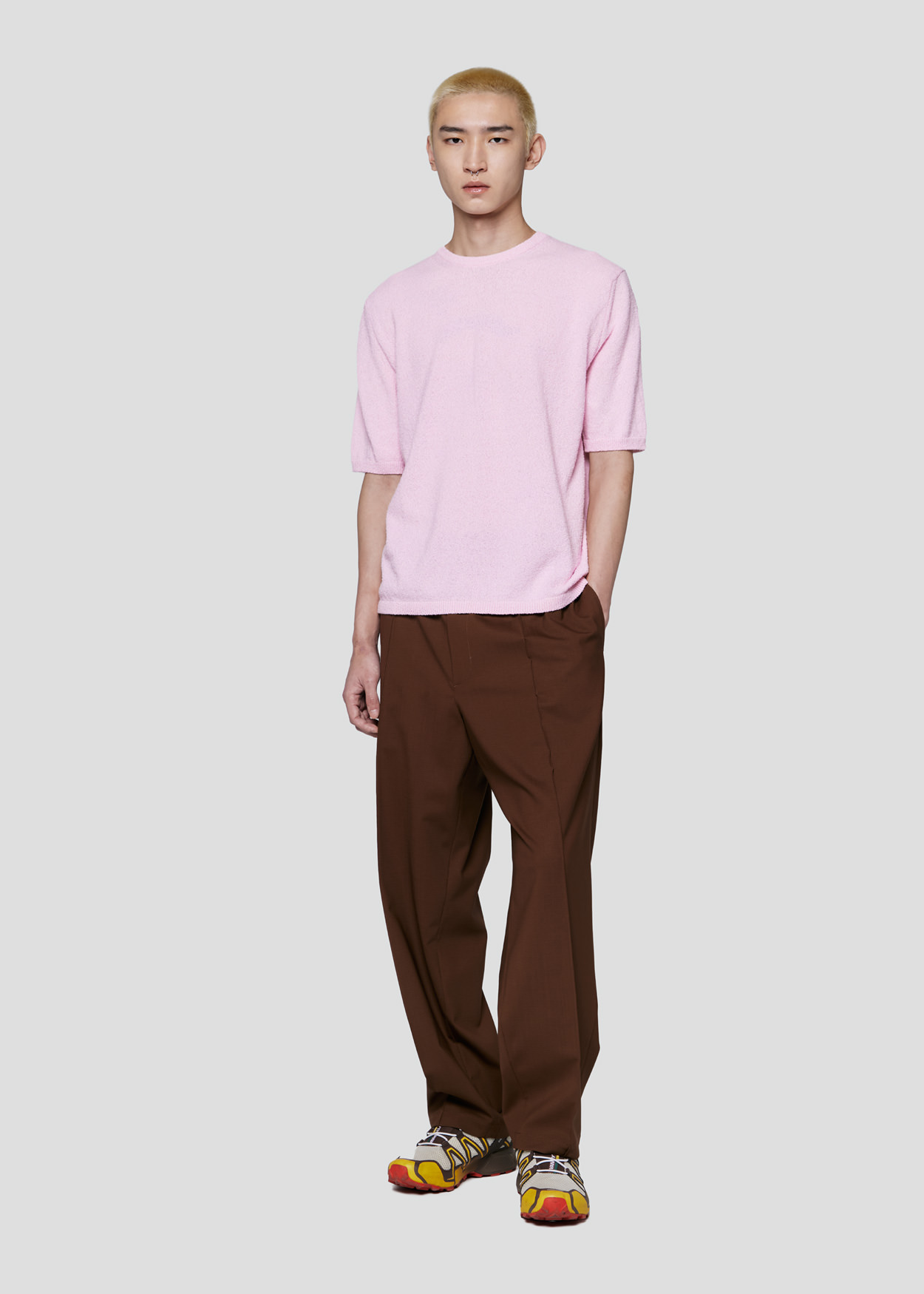 SEVEN GAUGE: PULLOVER GIROCOLLO BOUCLET MANICA CORTA ROSA