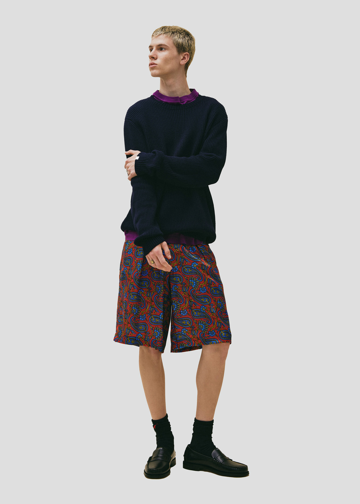 SEVEN GAUGE: MAGLIONE GIROCOLLO COSTA INGLESE COTONE LANA BLU