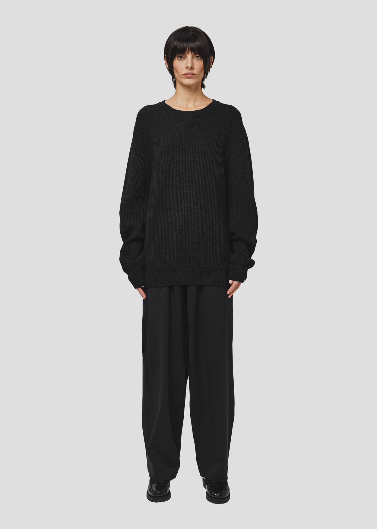SEVEN GAUGE: MAGLIONE GIROCOLLO  COSTA INGLESE COTONE LANA NERO