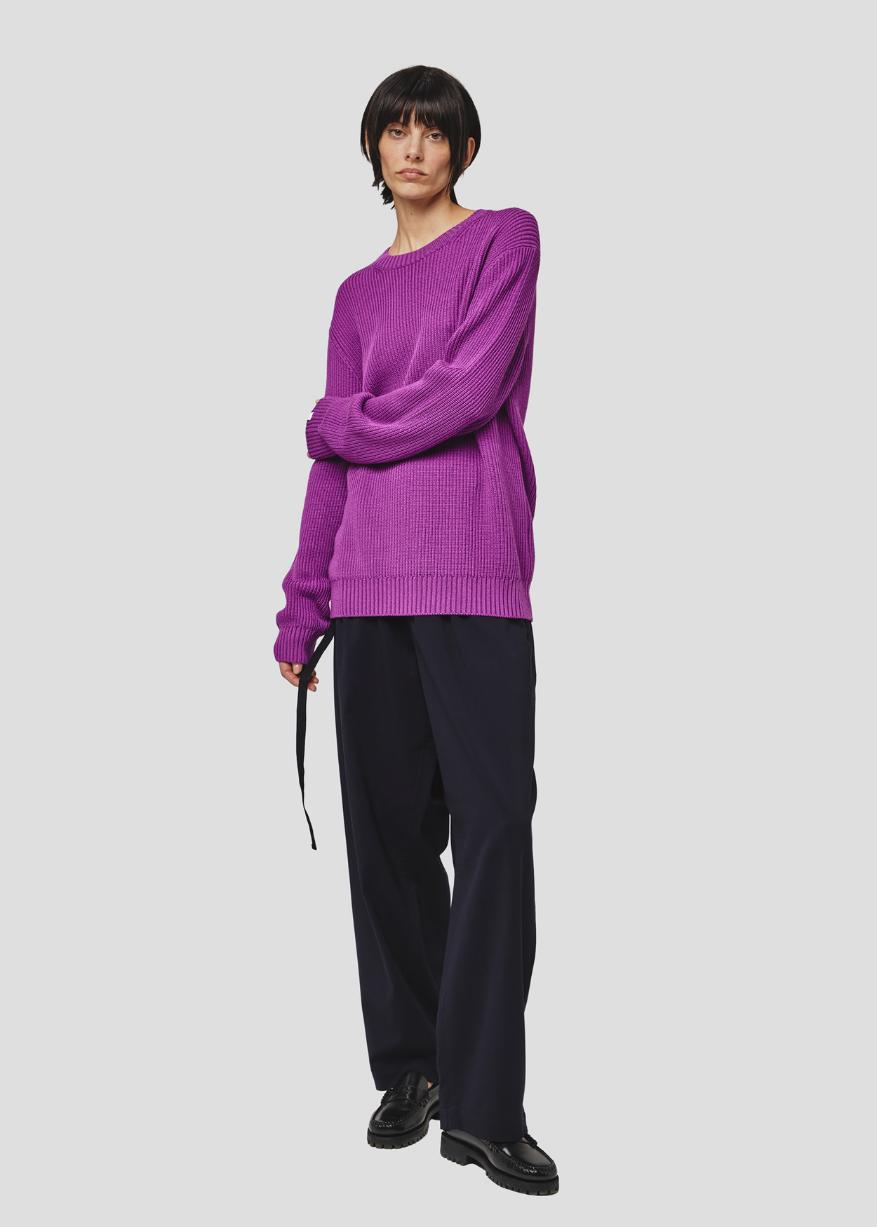 WOOL COTTON CREW NECK ENGLISH RIB PURPLE