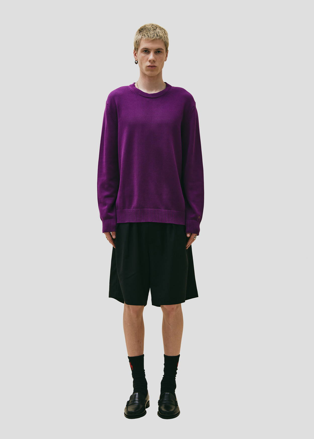 SEVEN GAUGE: PULLOVER GIROCOLLO IN COTONE VIOLA