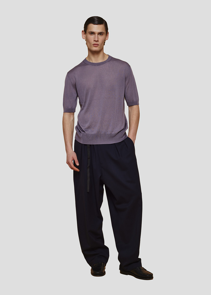 SEVEN GAUGE: PULLOVER LYOCELL GIROCOLLO M/C GRIGIO MELANGE