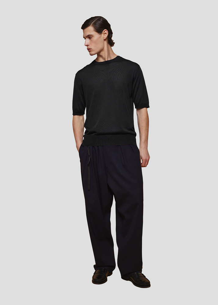 SEVEN GAUGE: PULLOVER LYOCELL GIROCOLLO M/C NERO