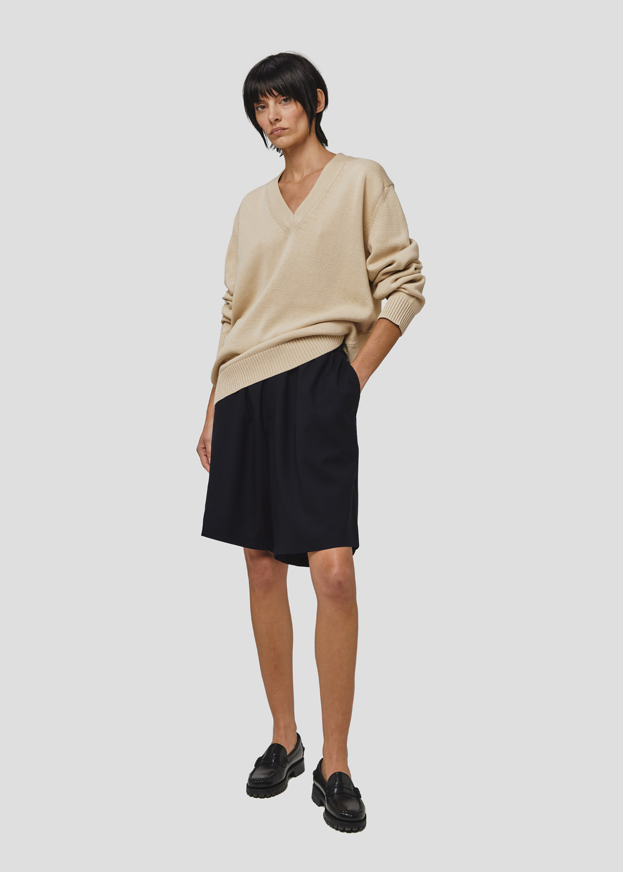 SEVEN GAUGE: PULLOVER SCOLLO A V IN COTONE CORDA