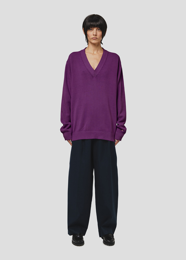 SEVEN GAUGE: PULLOVER SCOLLO A V IN COTONE VIOLA