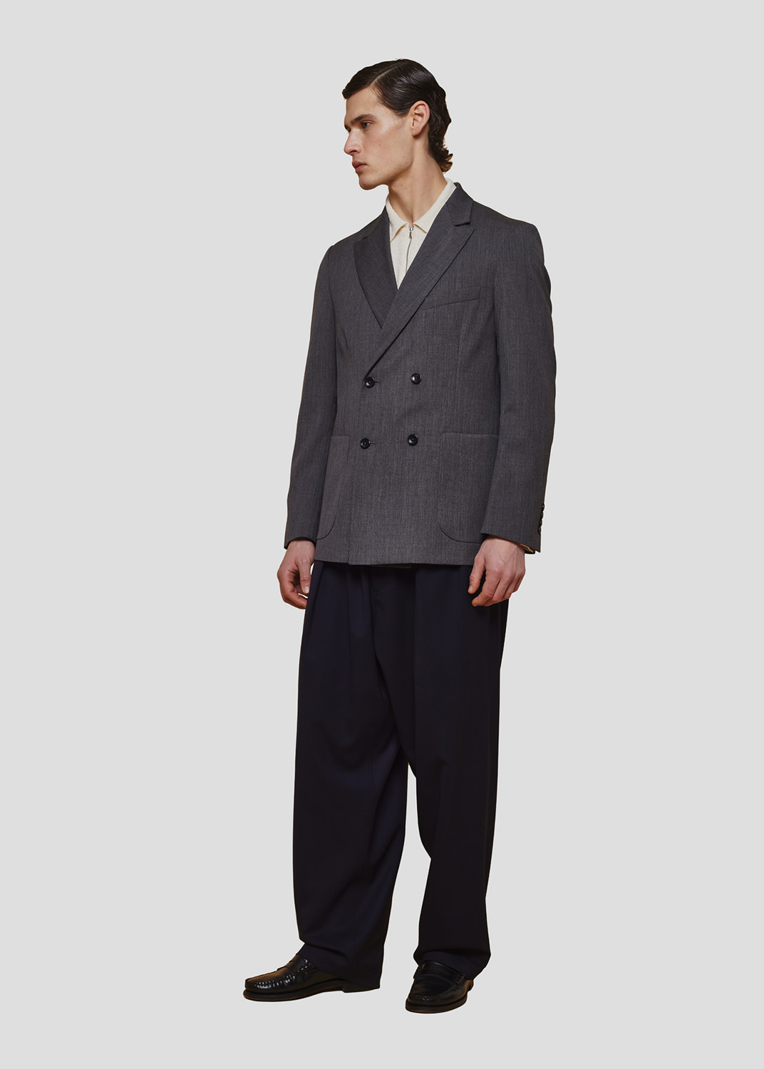 SEVEN GAUGE: BLAZER DOUBLE BREAST TROPICAL WOOL GREY