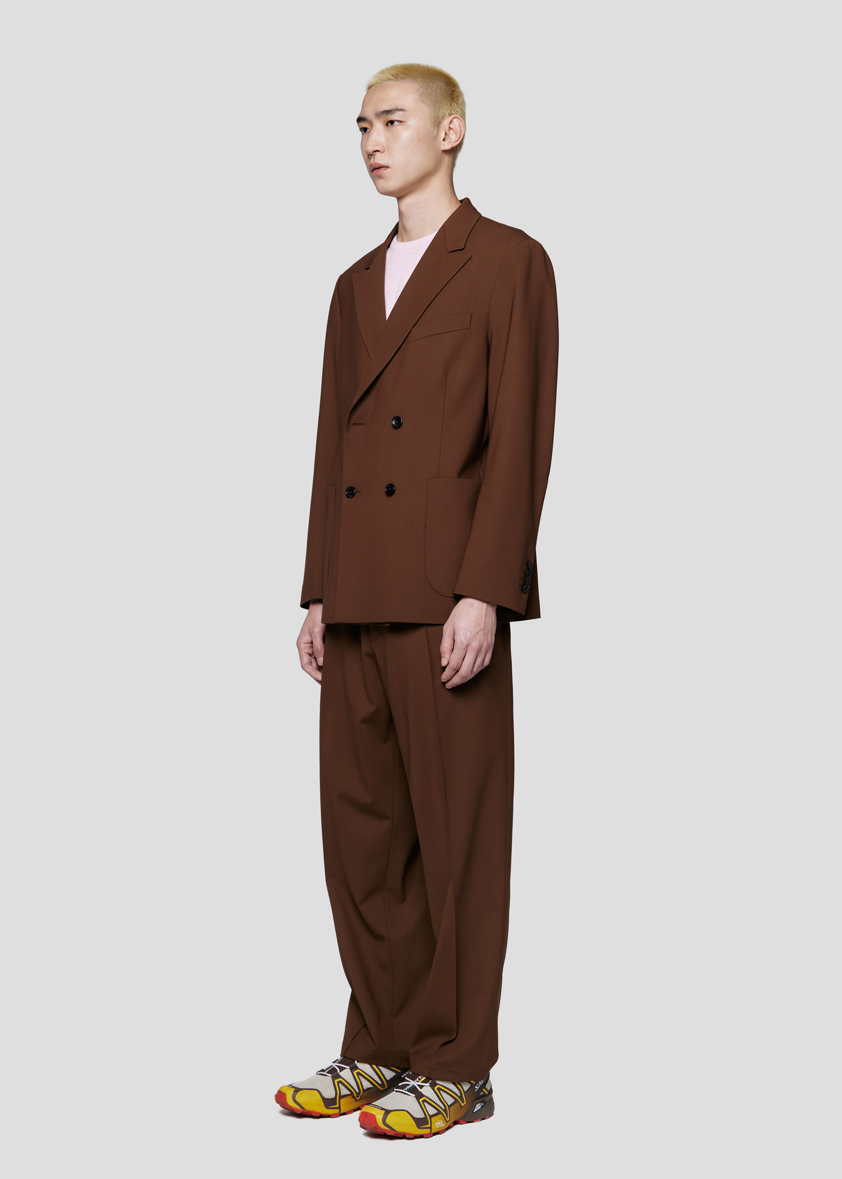 SEVEN GAUGE: BLAZER DOUBLE BREAST TROPICAL WOOL BROWN