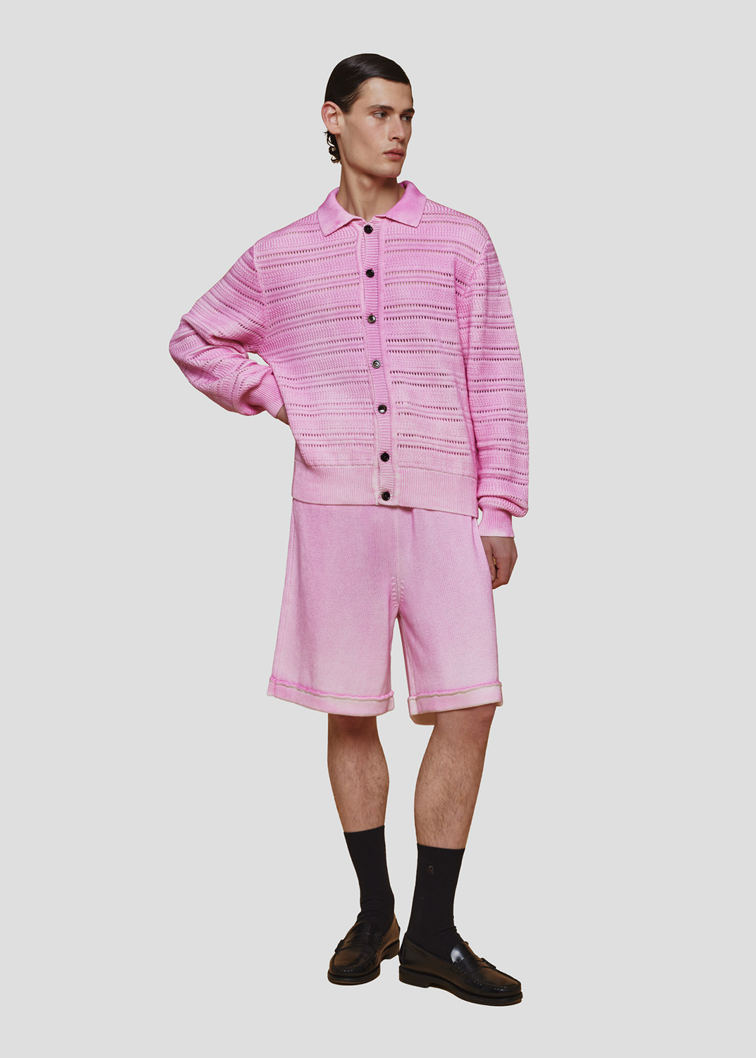 SEVEN GAUGE: CAMICIA IN MAGLIA TRAFORATA EFFETTO A SPRUZZO PINK