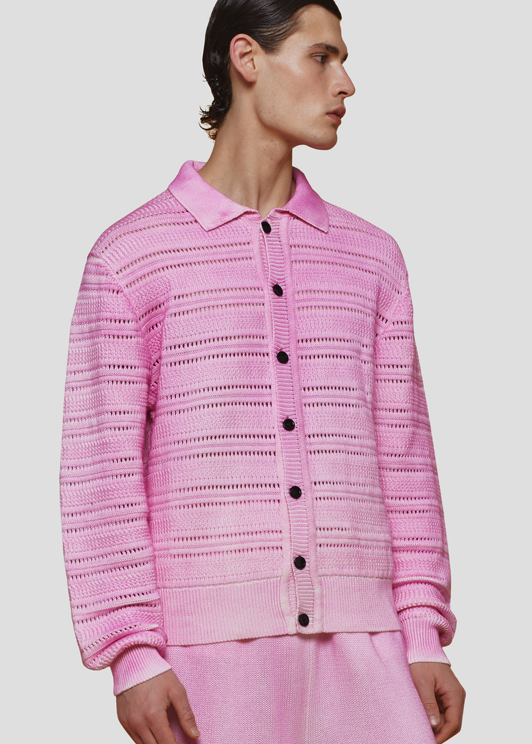 SEVEN GAUGE: CAMICIA IN MAGLIA TRAFORATA EFFETTO A SPRUZZO PINK