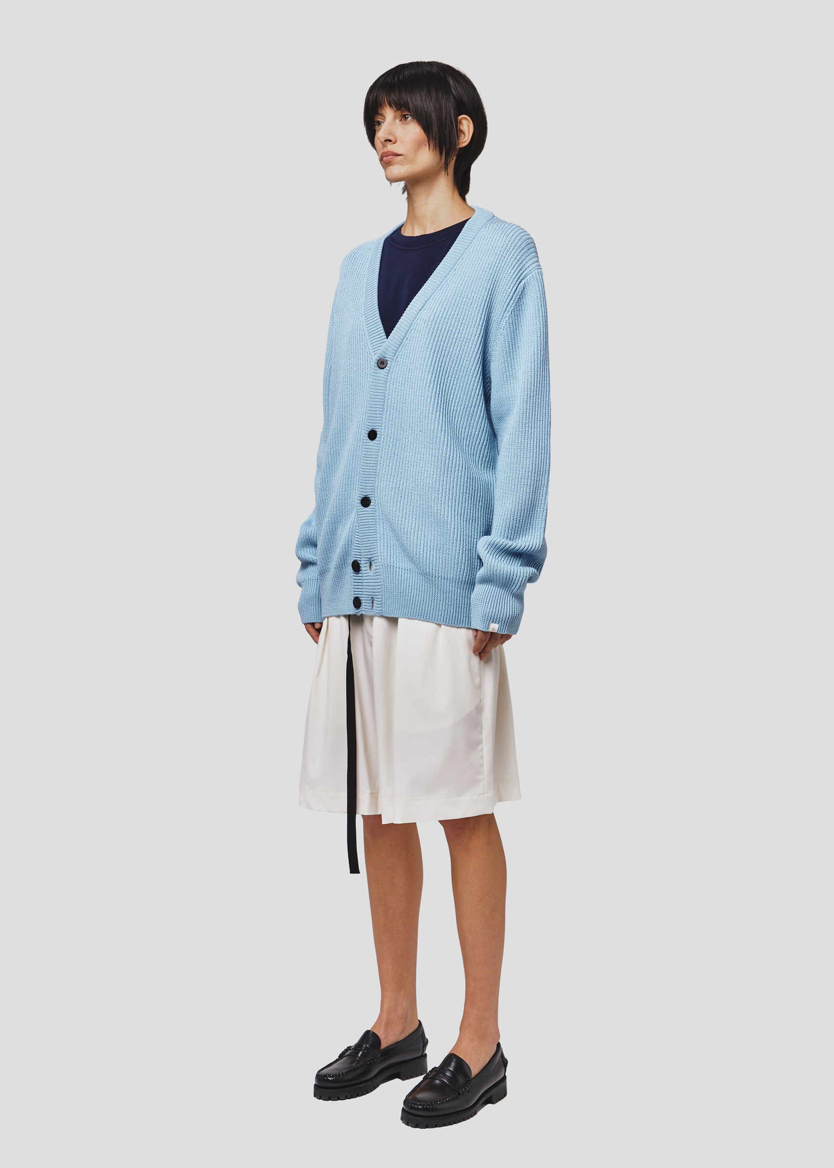 SEVEN GAUGE: CARDIGAN COSTA INGLESE COTONE LANA AZZURRO