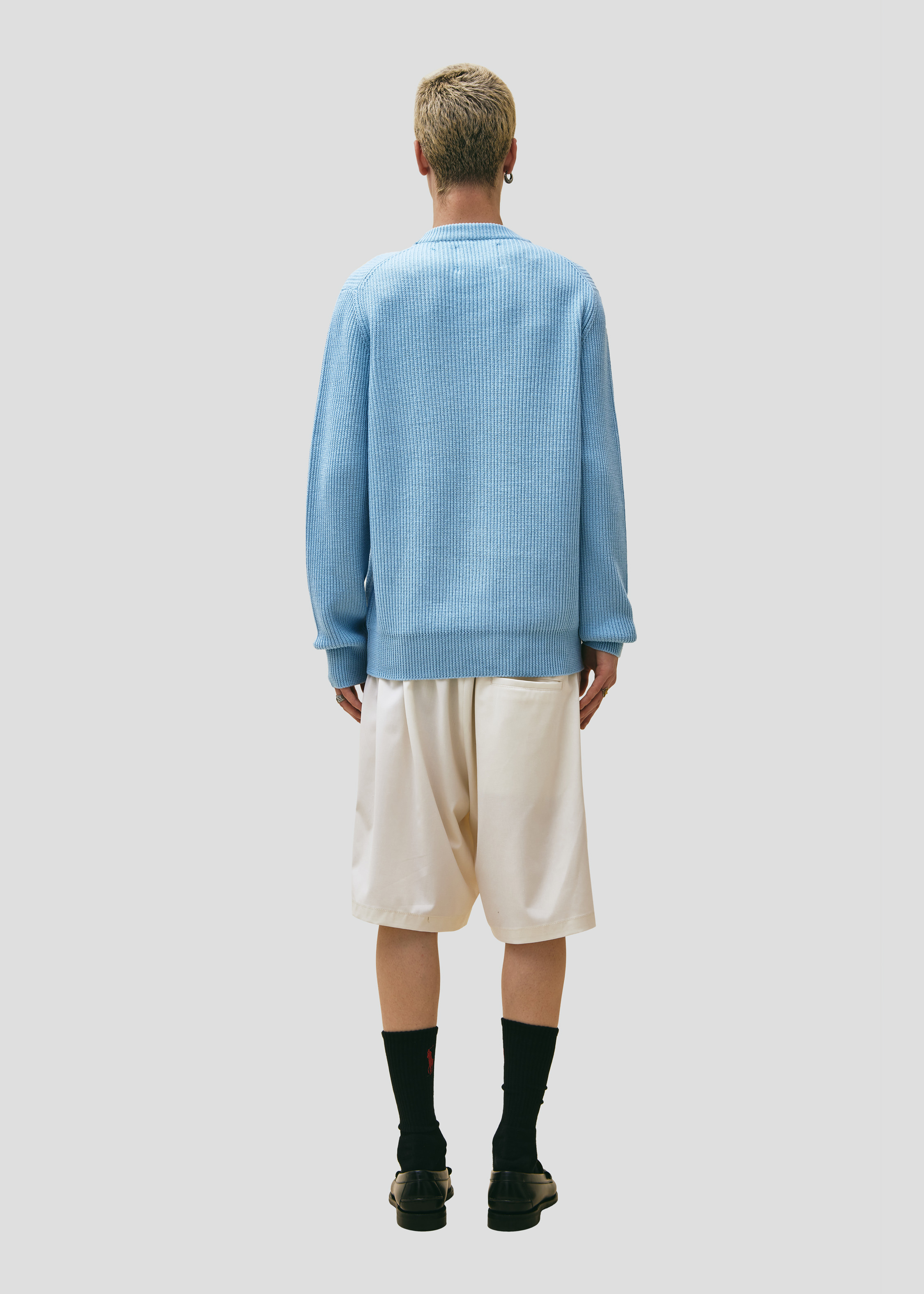 Seven Gauge WOOL COTTON ENGLISH RIB CARDIGAN LIGHT BLUE | Seven Gauge