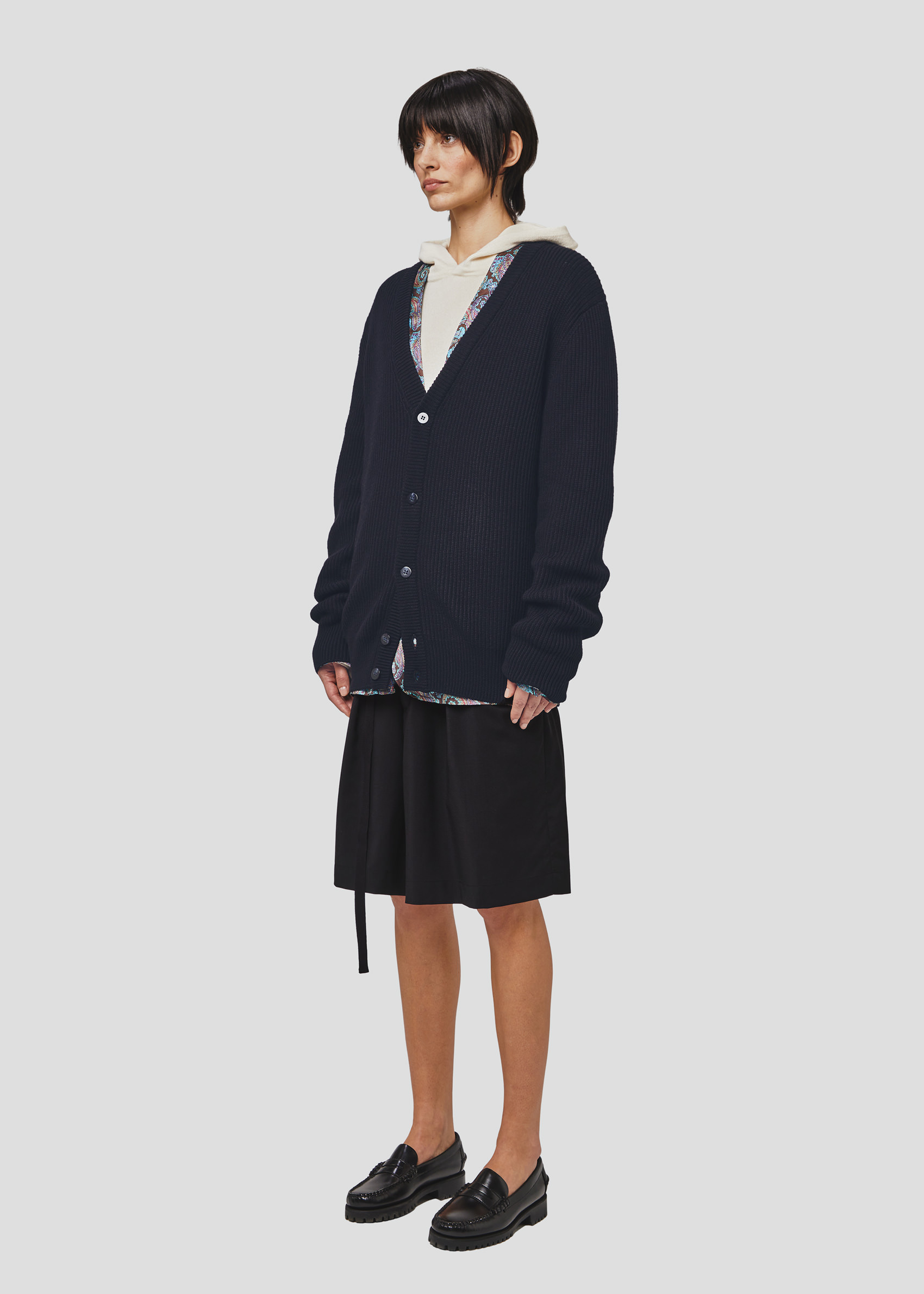 SEVEN GAUGE: CARDIGAN COSTA INGLESE COTONE LANA BLU
