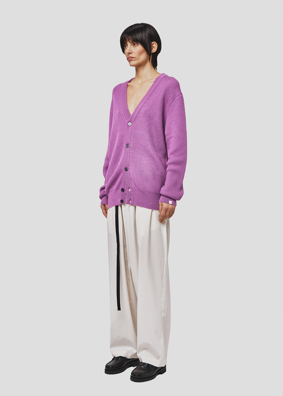 SEVEN GAUGE: CARDIGAN COSTA INGLESE COTONE LANA LILLA