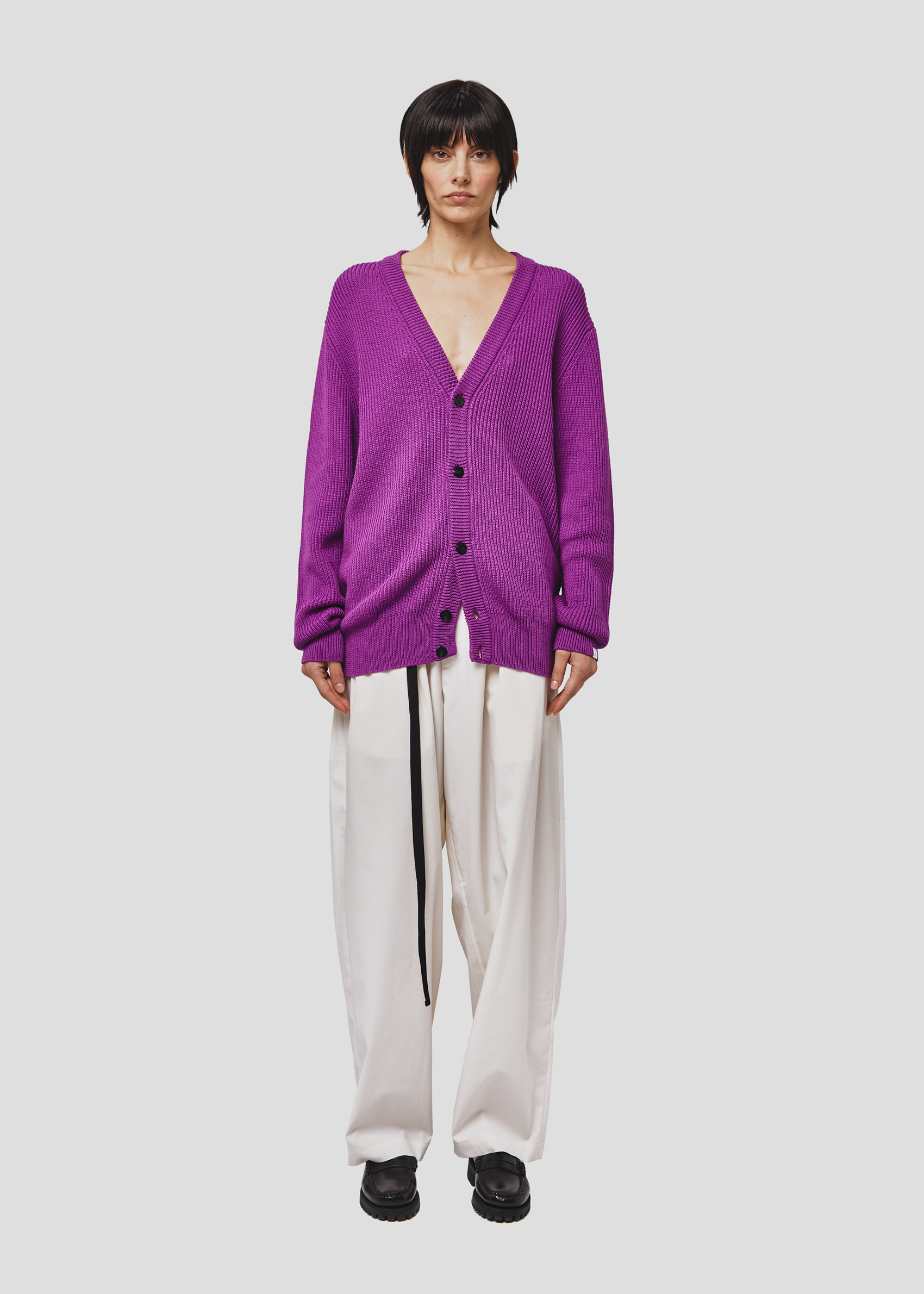 SEVEN GAUGE: CARDIGAN COSTA INGLESE COTONE LANA VIOLA