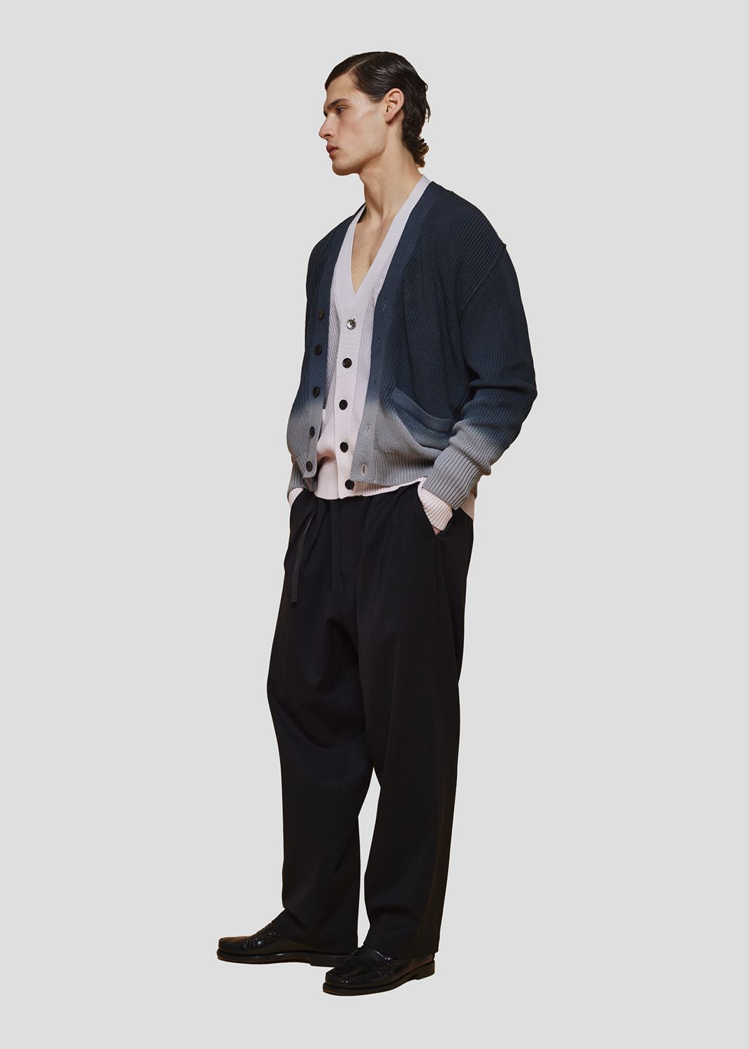 SEVEN GAUGE: CARDIGAN TIE DYE COSTA INGLESE GRIGIO/NERO