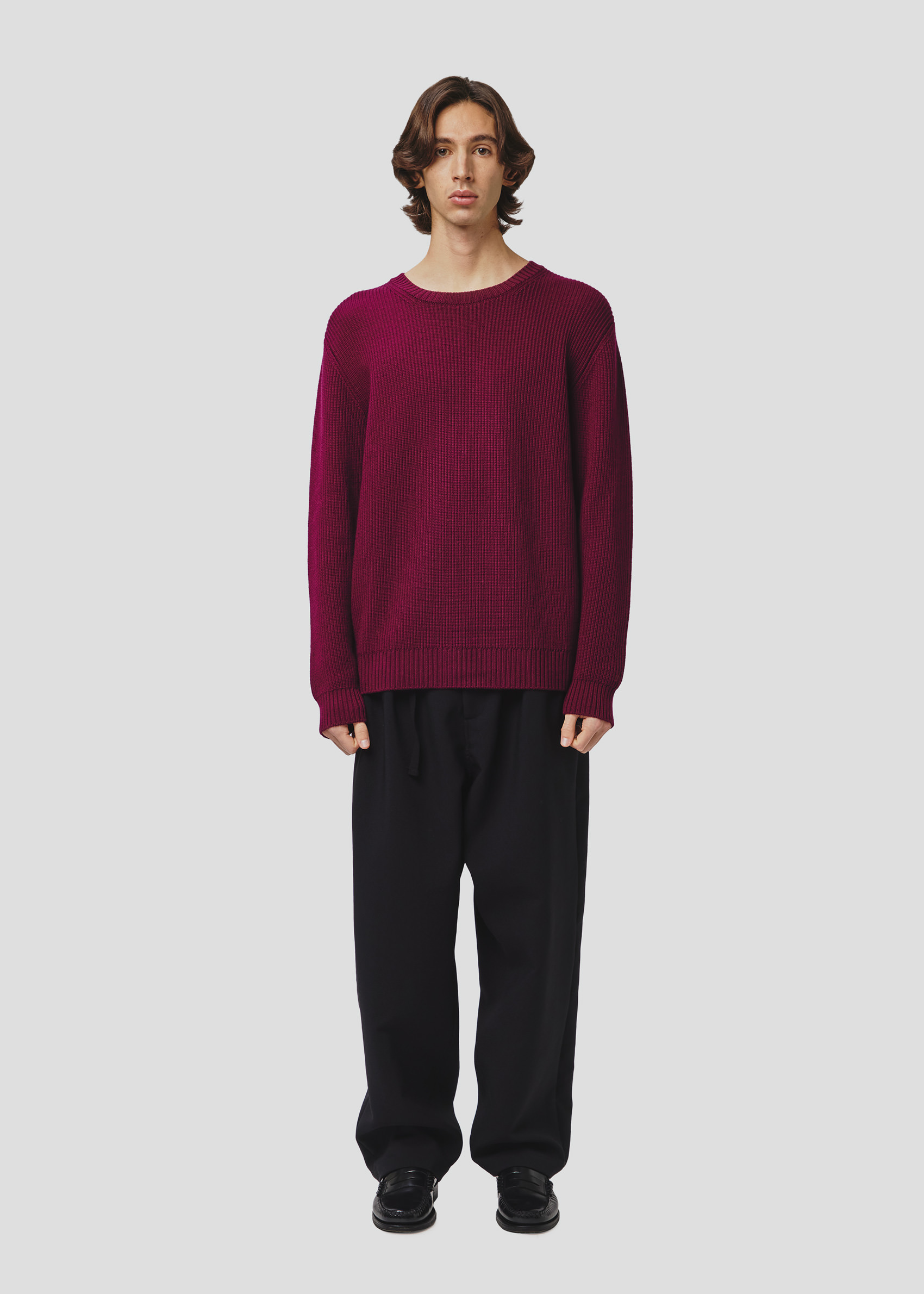 SEVEN GAUGE: MAGLIA COSTA INGLESE GIROCOLLO LANA BORDEAUX