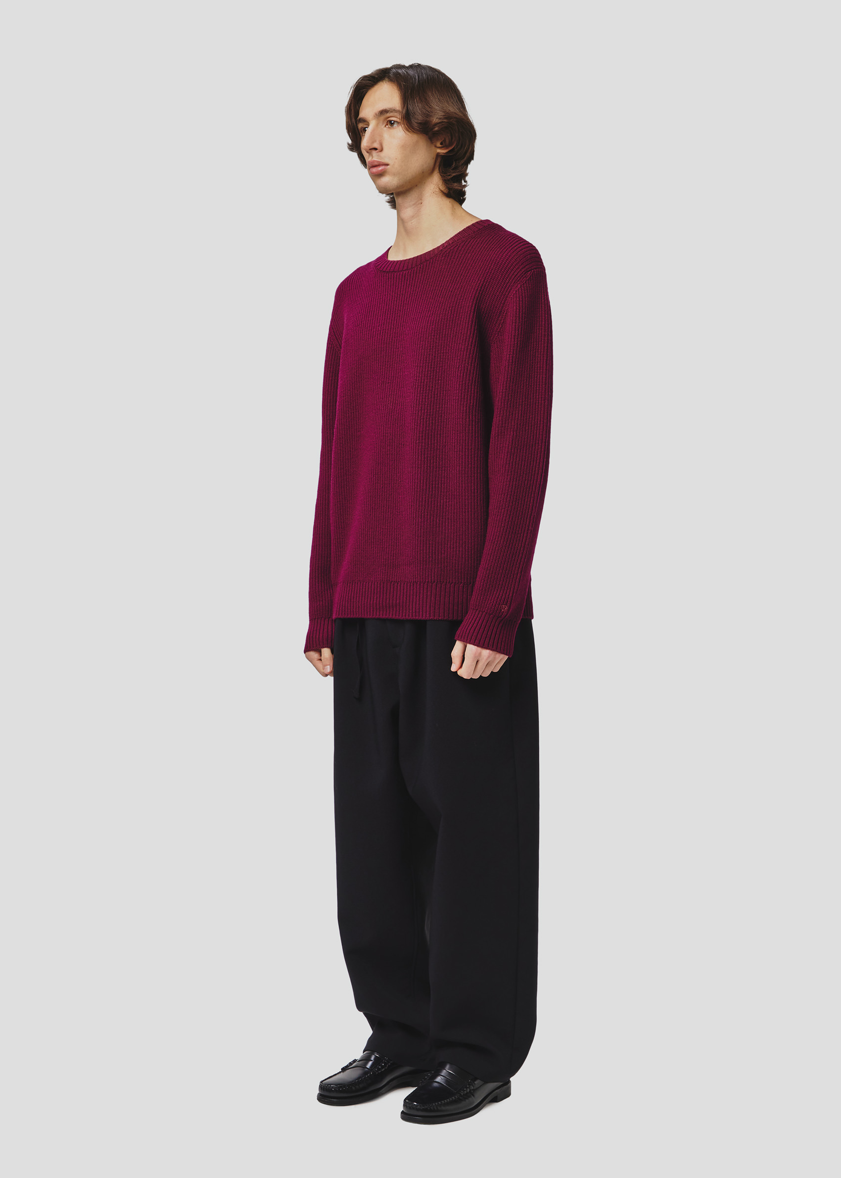 SEVEN GAUGE: MAGLIA COSTA INGLESE GIROCOLLO LANA BORDEAUX