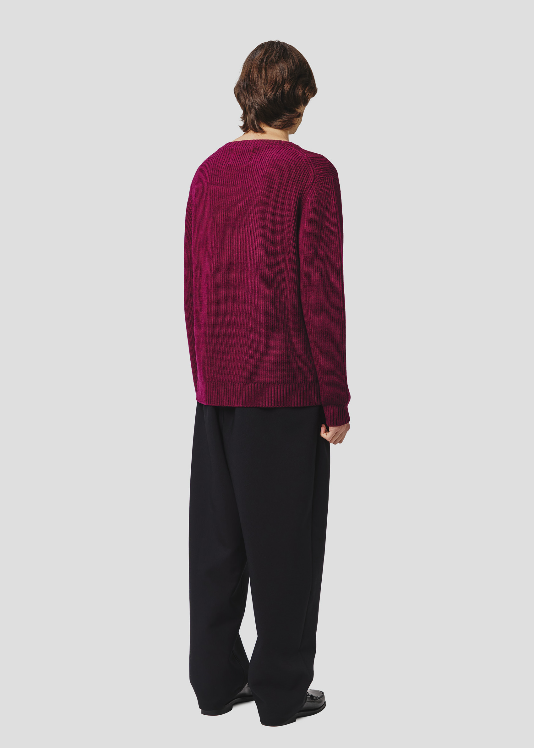 SEVEN GAUGE: MAGLIA COSTA INGLESE GIROCOLLO LANA BORDEAUX