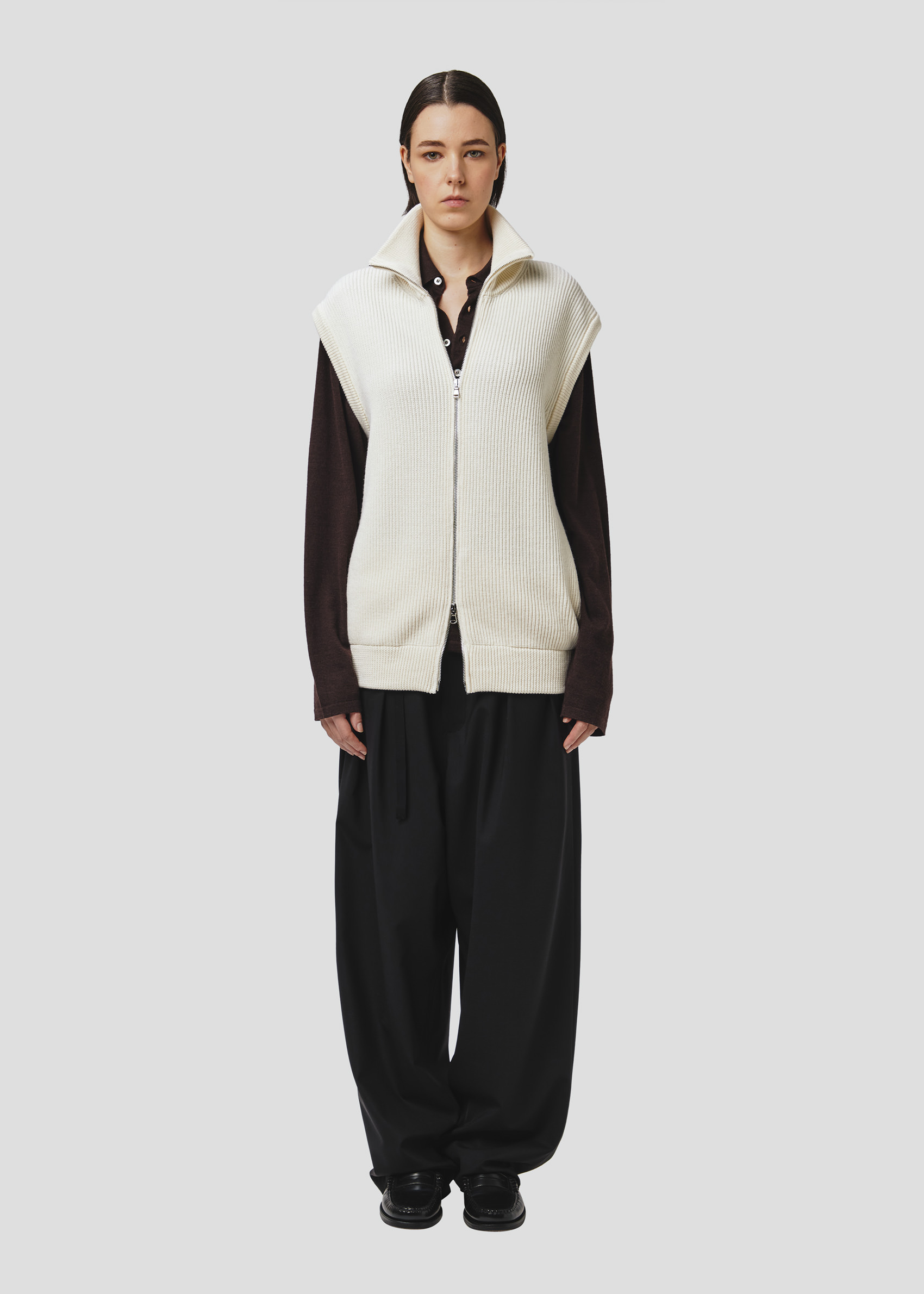 SEVEN GAUGE: GILET CON ZIP COSTA INGLESE LANA CREMA