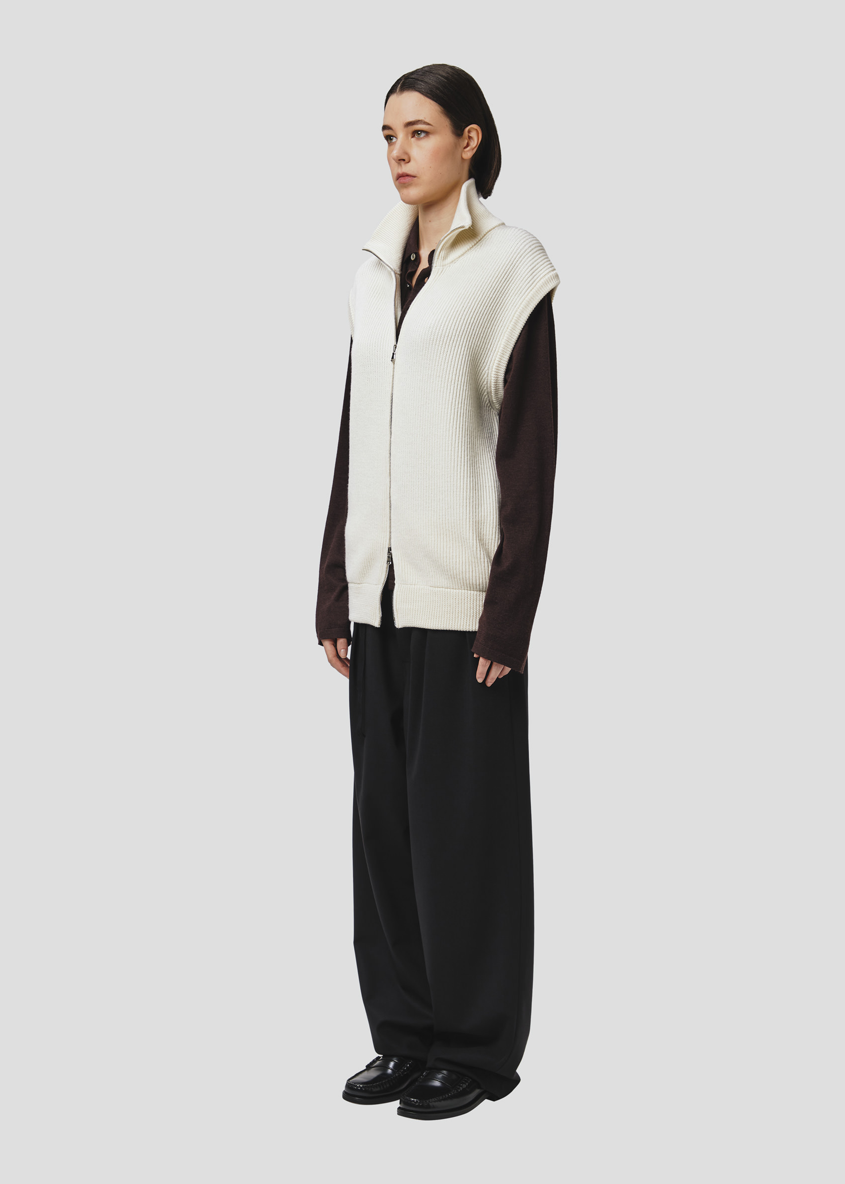 SEVEN GAUGE: GILET CON ZIP COSTA INGLESE LANA CREMA