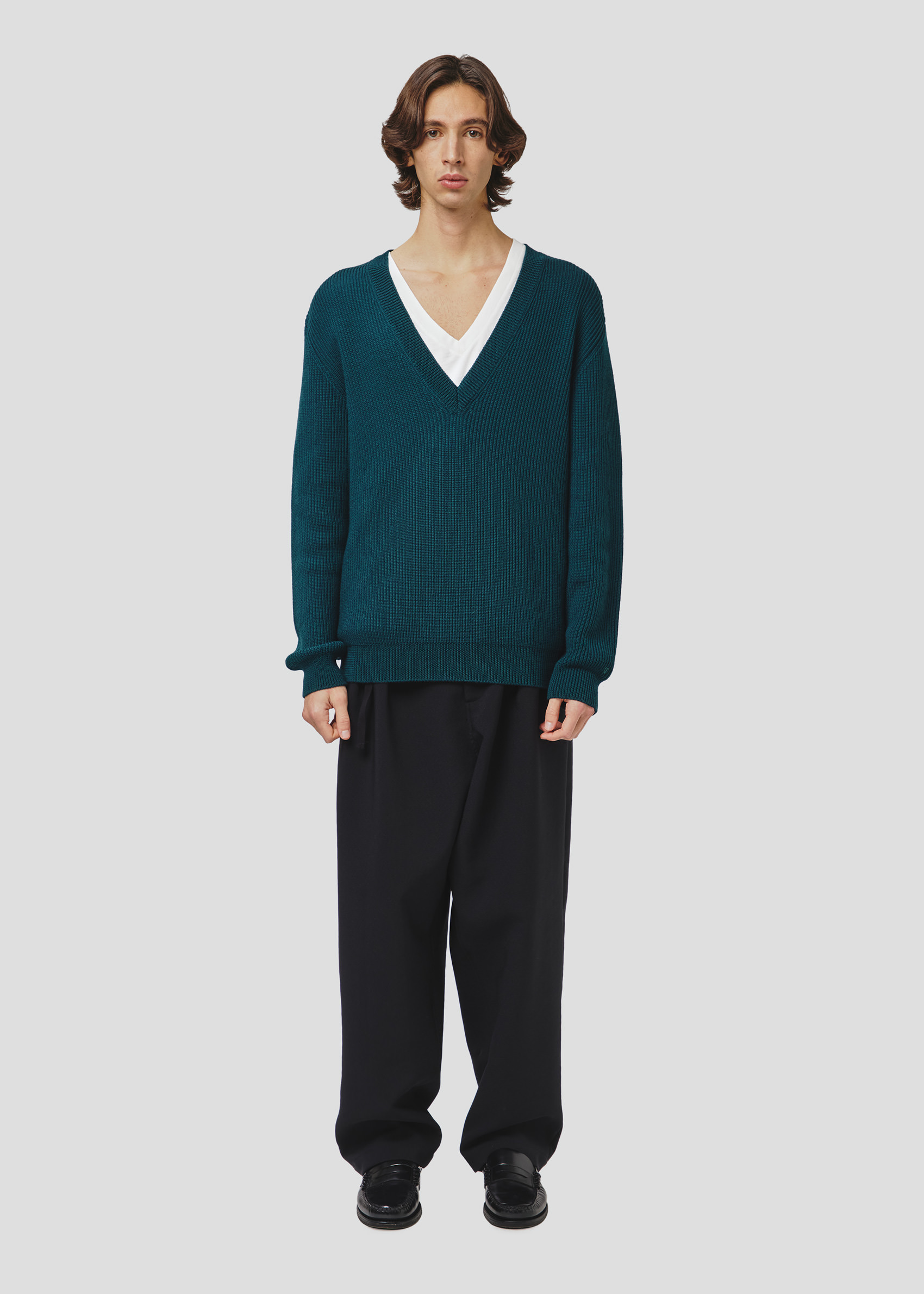 SEVEN GAUGE: MAGLIA COSTA INGLESE SCOLLO V LANA VERDE