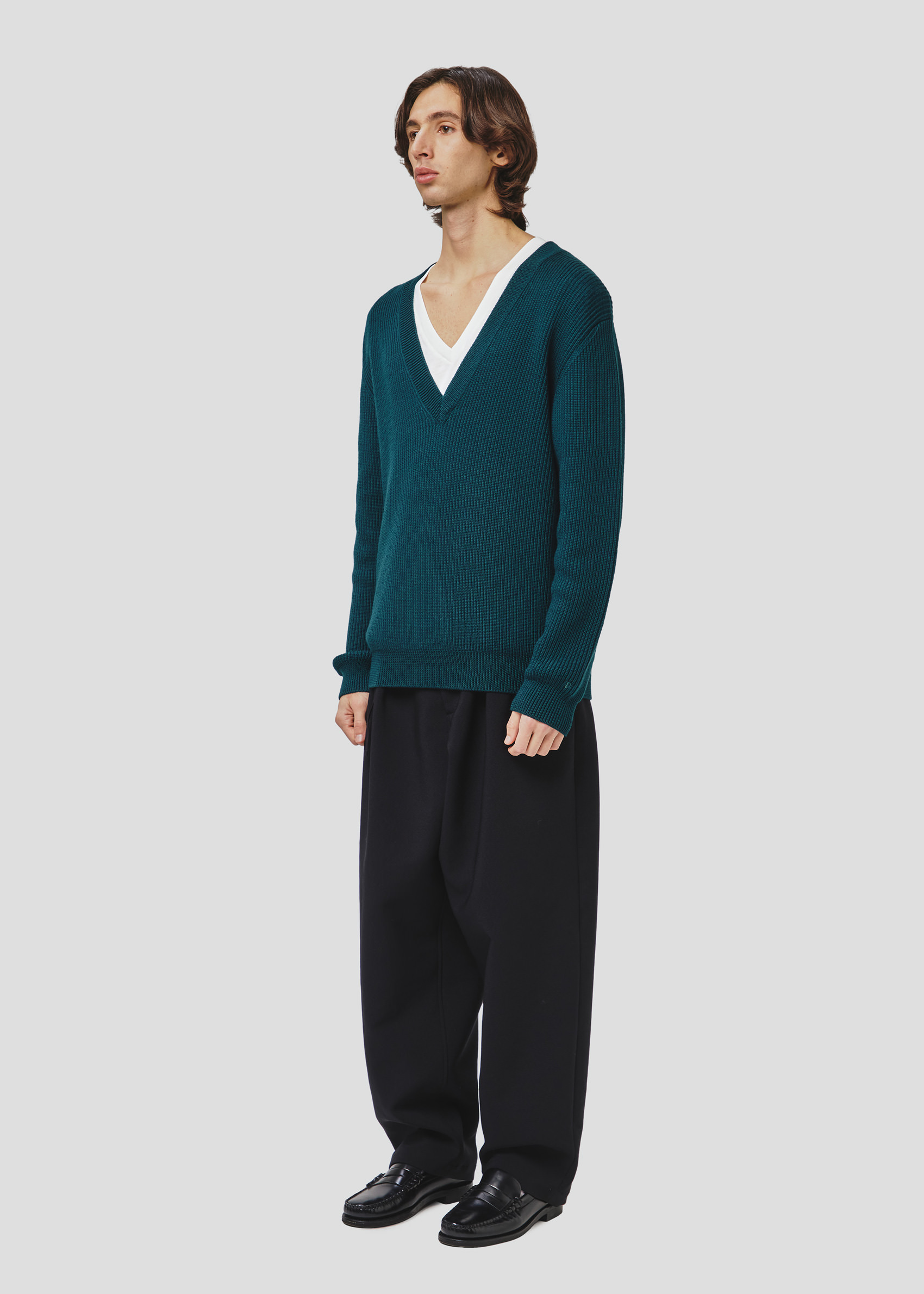 SEVEN GAUGE: MAGLIA COSTA INGLESE SCOLLO V LANA VERDE