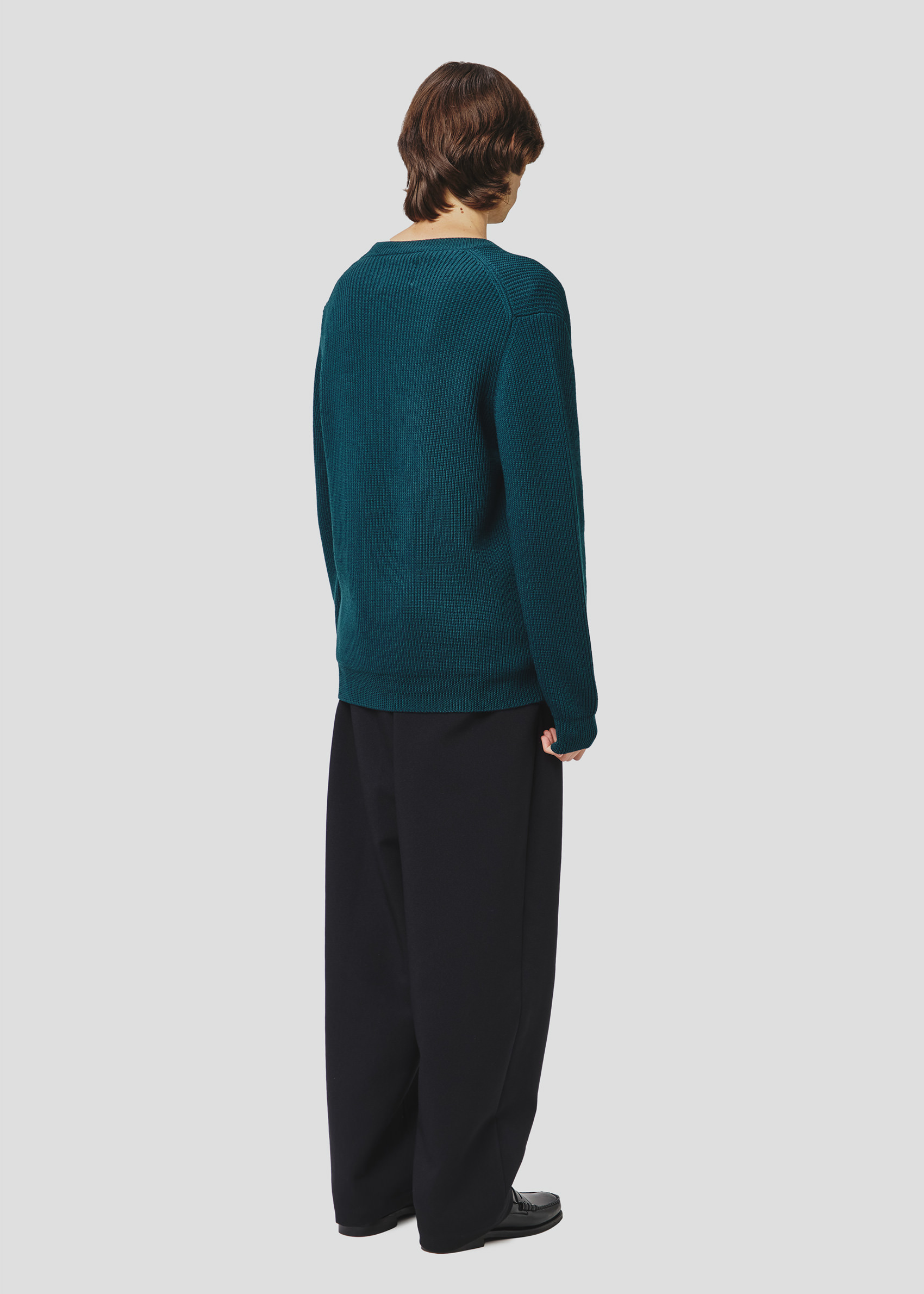 SEVEN GAUGE: MAGLIA COSTA INGLESE SCOLLO V LANA VERDE