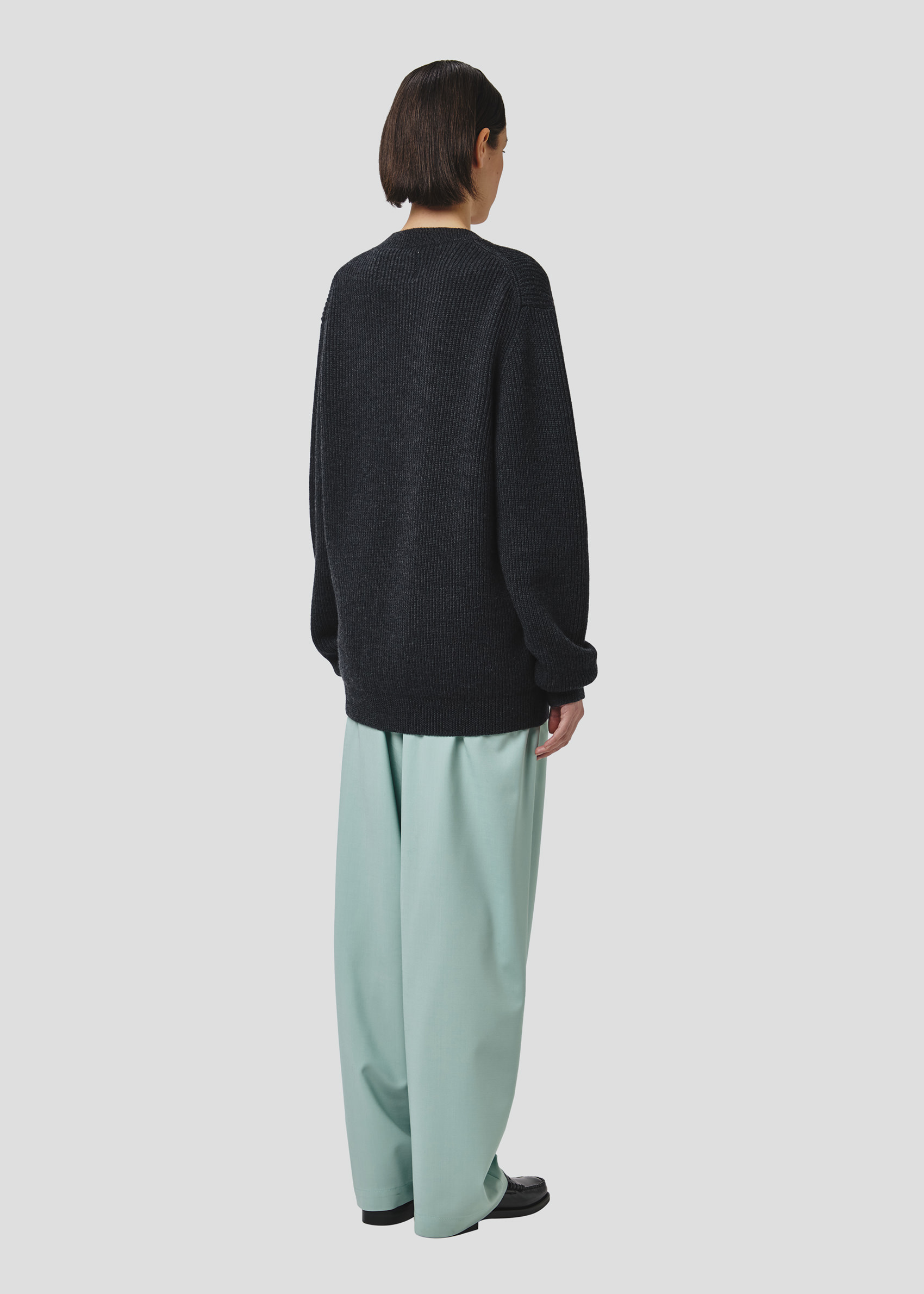 SEVEN GAUGE: MAGLIA COSTA INGLESE SCOLLO V LANA GRIGIO
