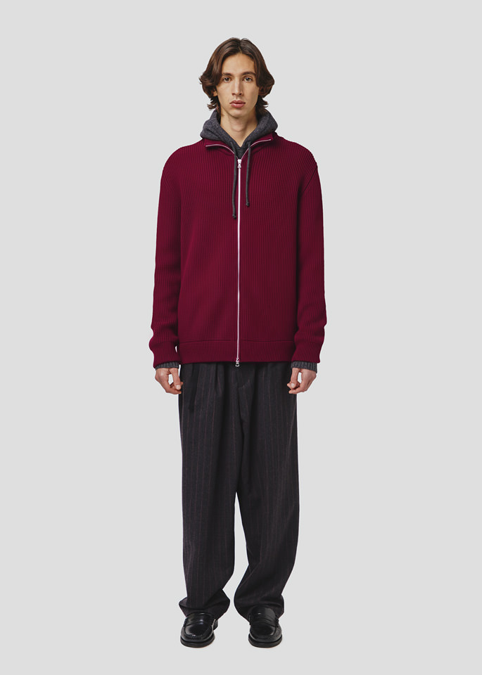 SEVEN GAUGE: GIACCA FULL ZIP COSTA INGLESE LANA BORDEAUX