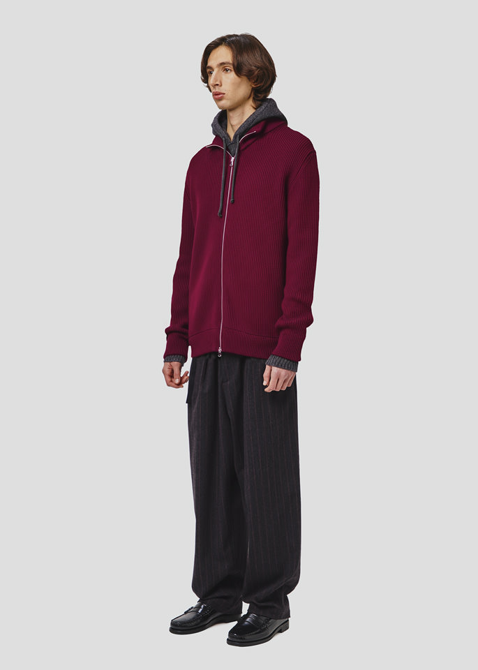 SEVEN GAUGE: GIACCA FULL ZIP COSTA INGLESE LANA BORDEAUX