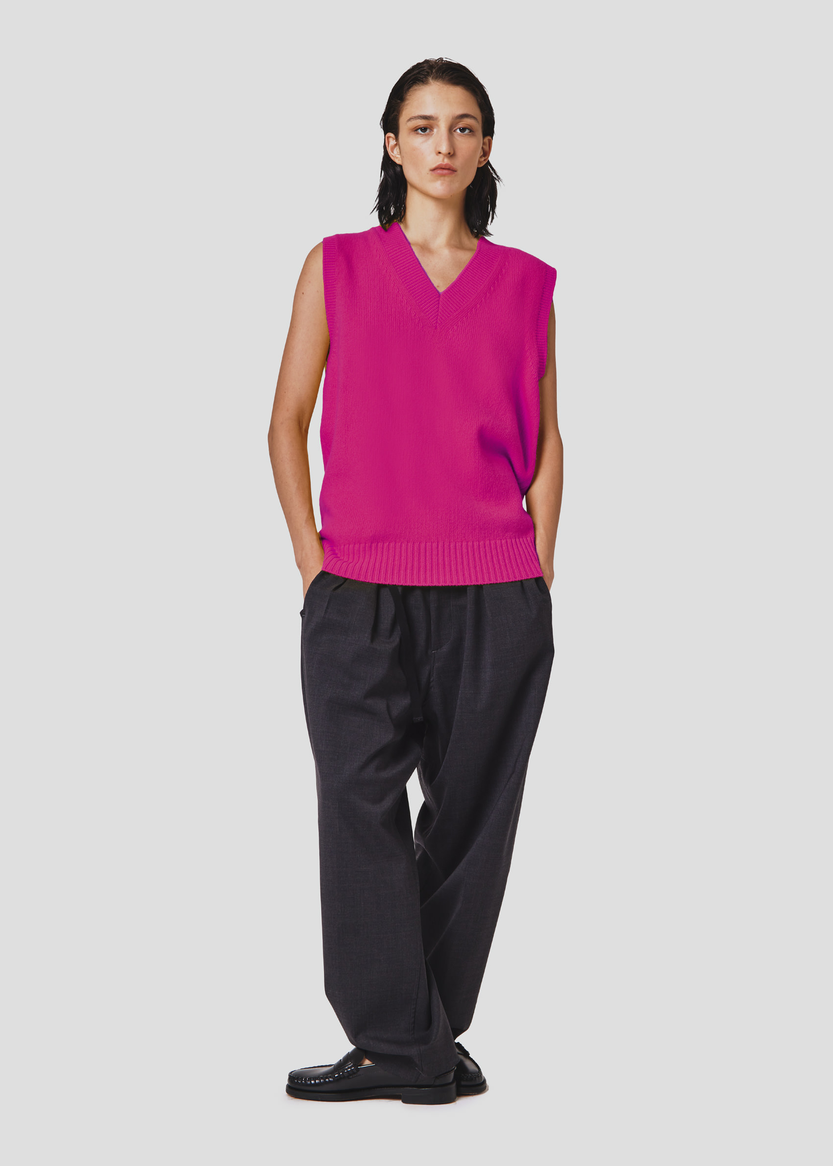 SEVEN GAUGE: GILET IN LANA FUCSIA