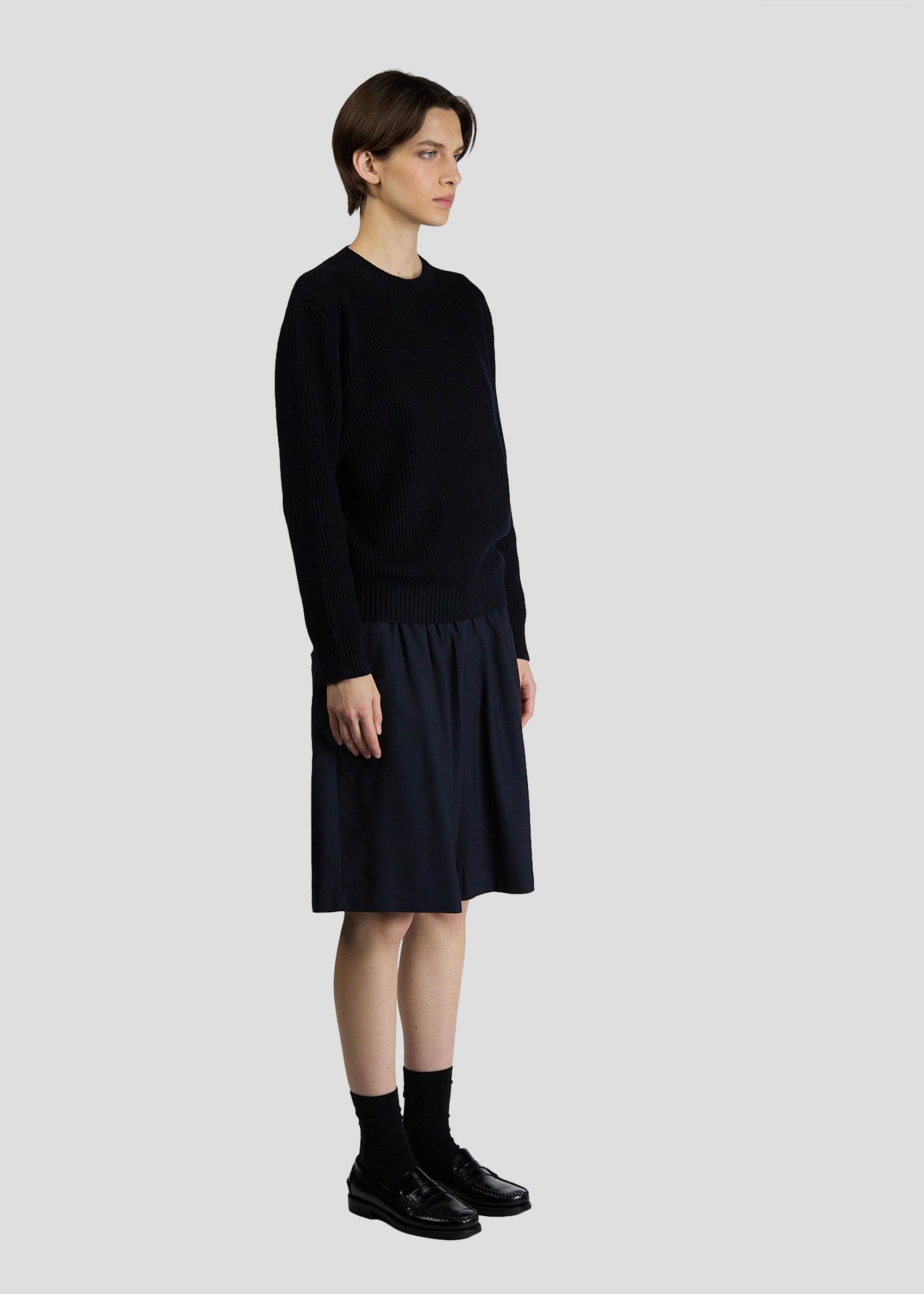 SEVEN GAUGE: ENGLISH RIB COTTON CREWNECK BLUE