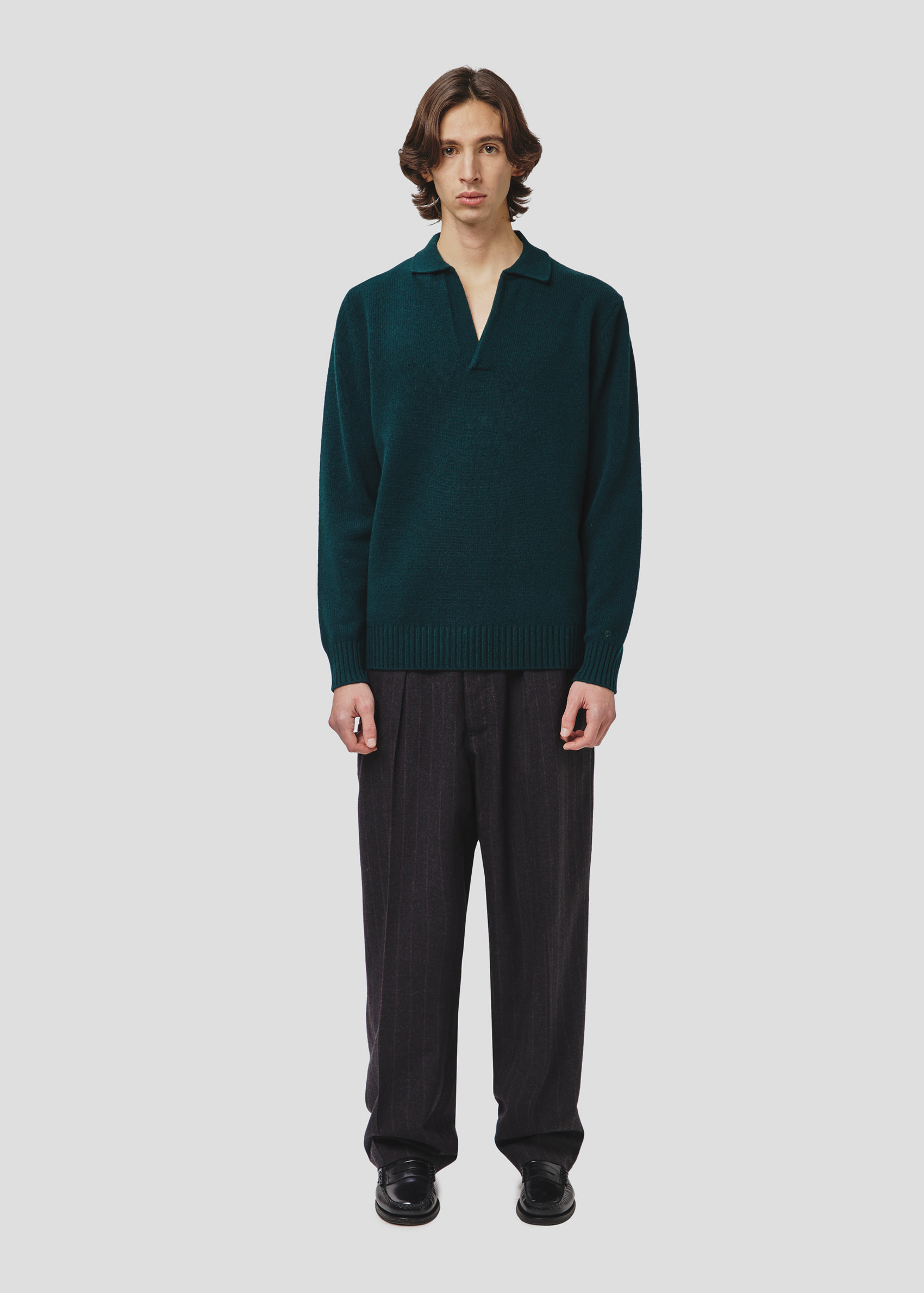 SEVEN GAUGE: LAMBSWOOL POLO SWEATER GREEN