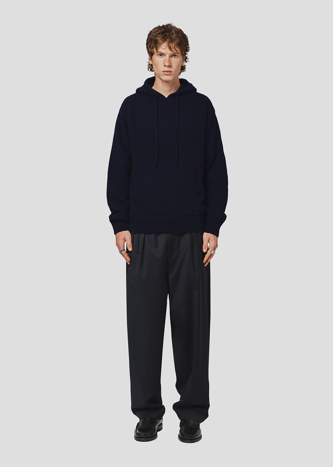 SEVEN GAUGE: BLUE WOOL HOODED SWEATER