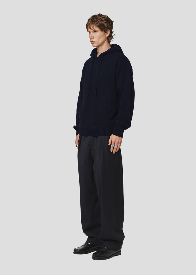 SEVEN GAUGE: BLUE WOOL HOODED SWEATER