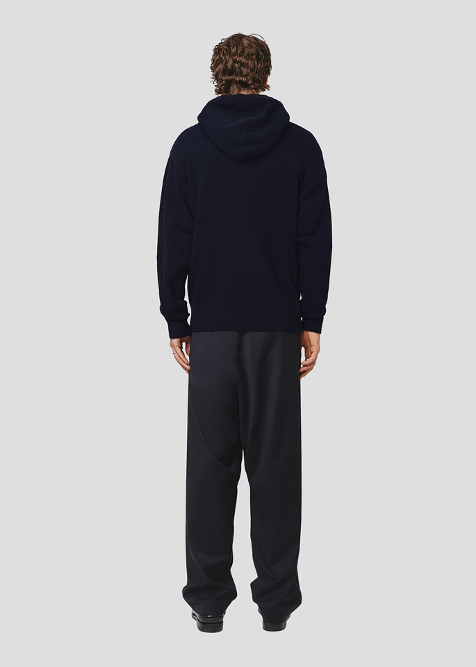 SEVEN GAUGE: BLUE WOOL HOODED SWEATER