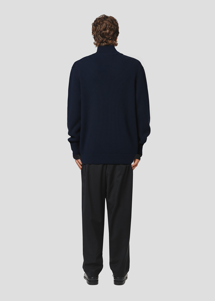 SEVEN GAUGE: ENGLISH RIB FULL ZIP MERINOS JACKET BLUE