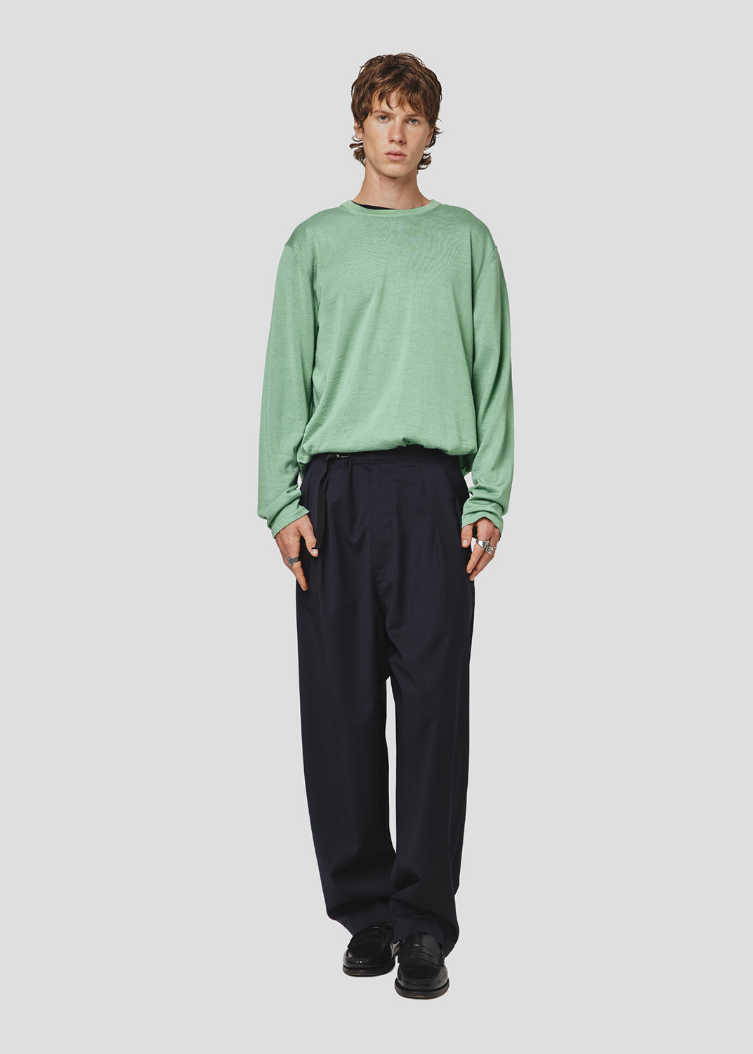 SEVEN GAUGE: MAGLIA GIROCOLLO SETA MERINOS ACQUA