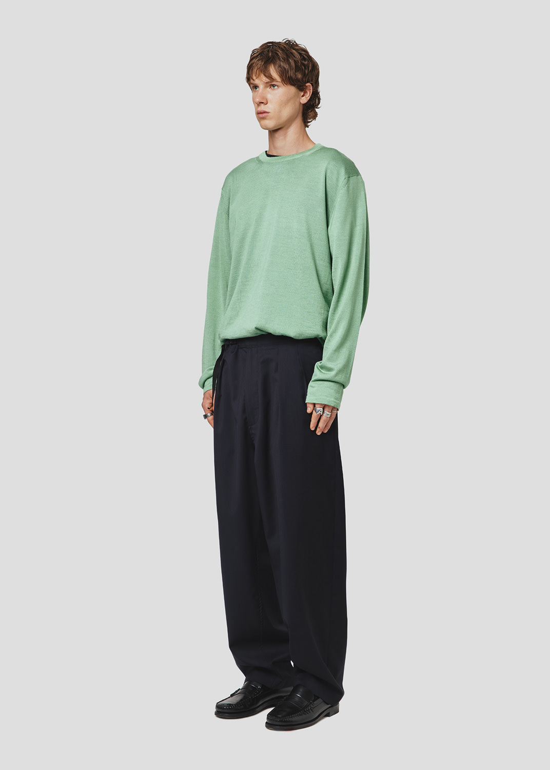 SEVEN GAUGE: MAGLIA GIROCOLLO SETA MERINOS ACQUA