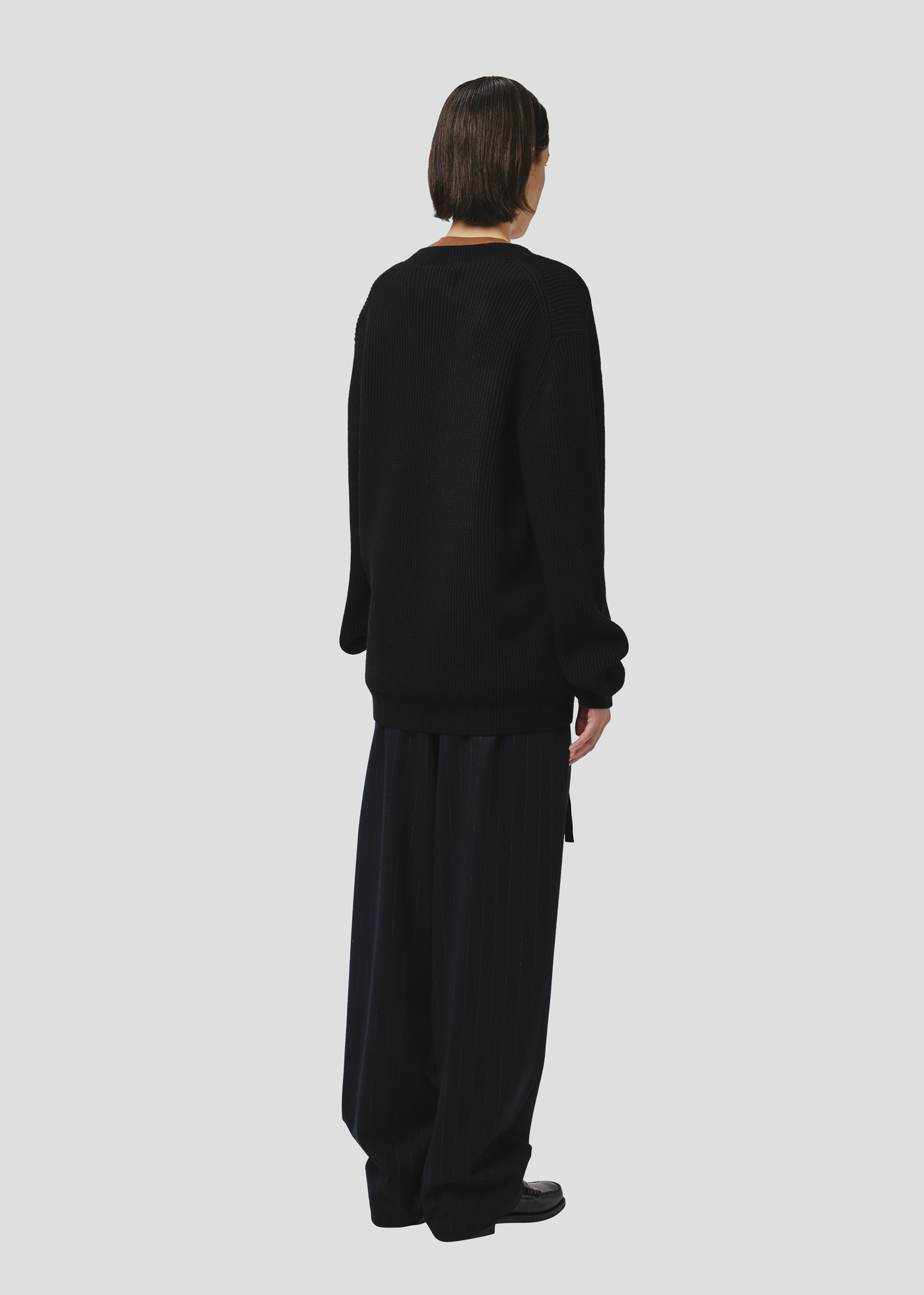 SEVEN GAUGE: MAGLIA COSTA INGLESE SCOLLO V LANA NERO