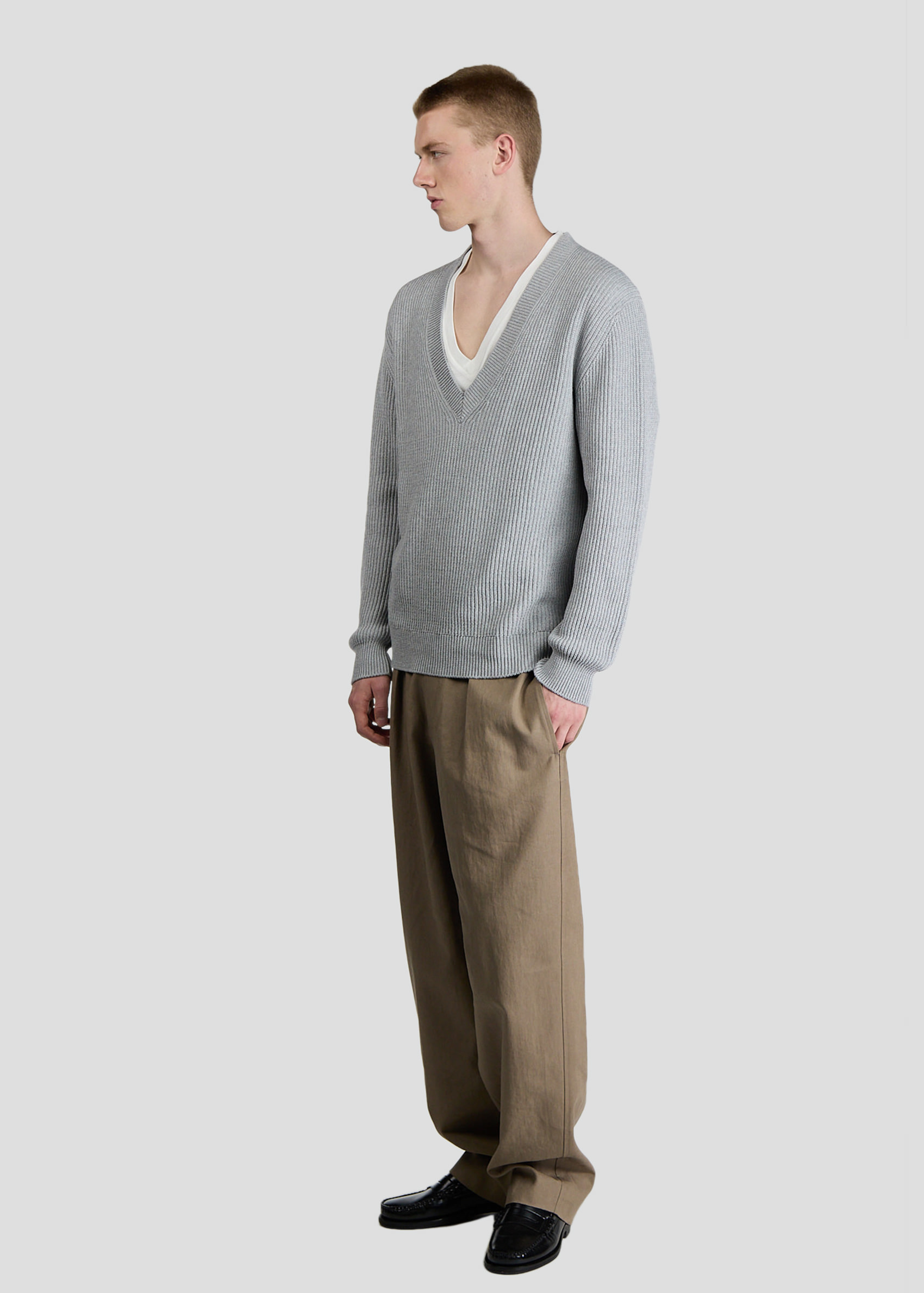 SEVEN GAUGE: MAGLIONE SCOLLO A V COTONE COSTA INGLESE GRIGIO