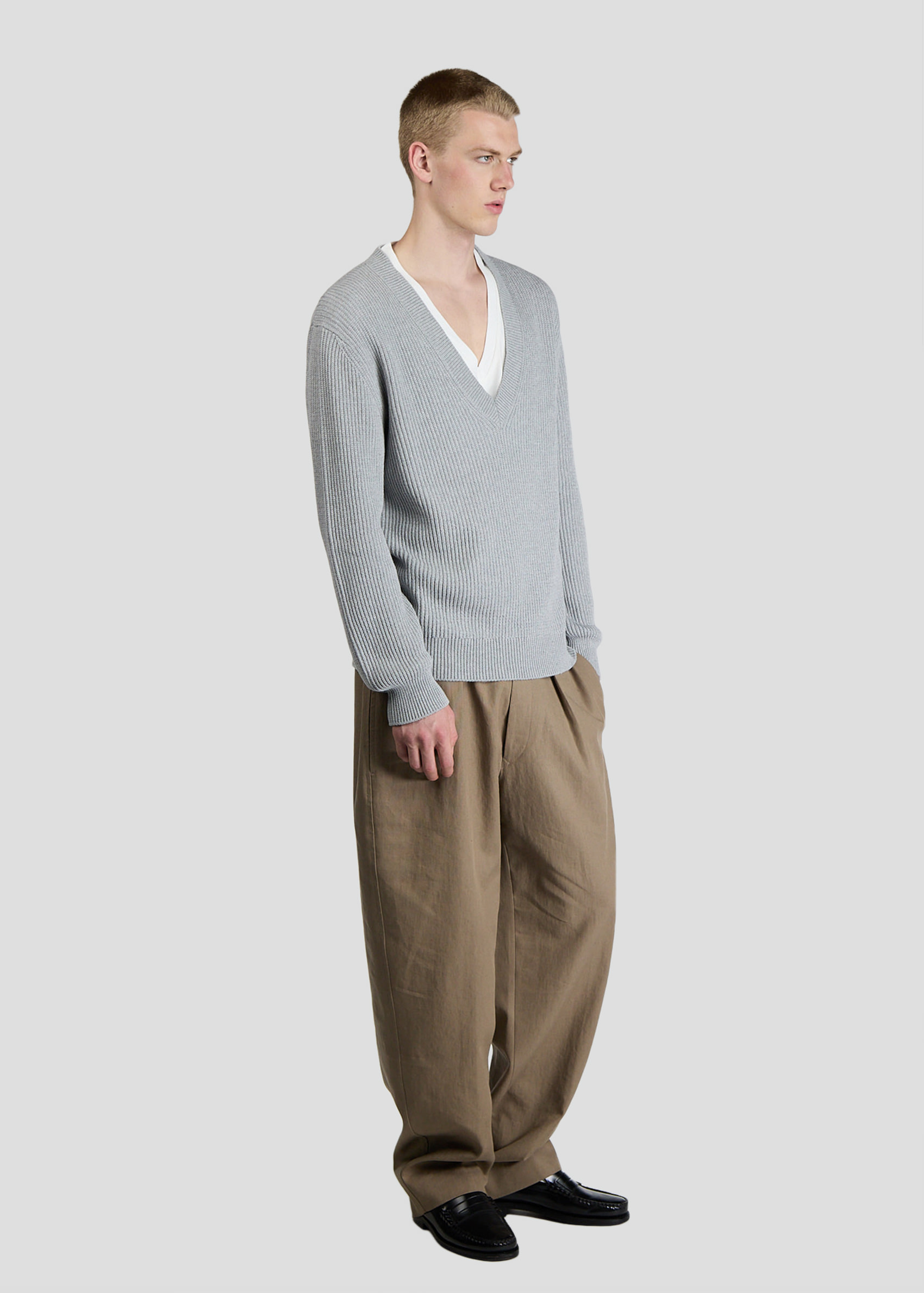 SEVEN GAUGE: MAGLIONE SCOLLO A V COTONE COSTA INGLESE GRIGIO