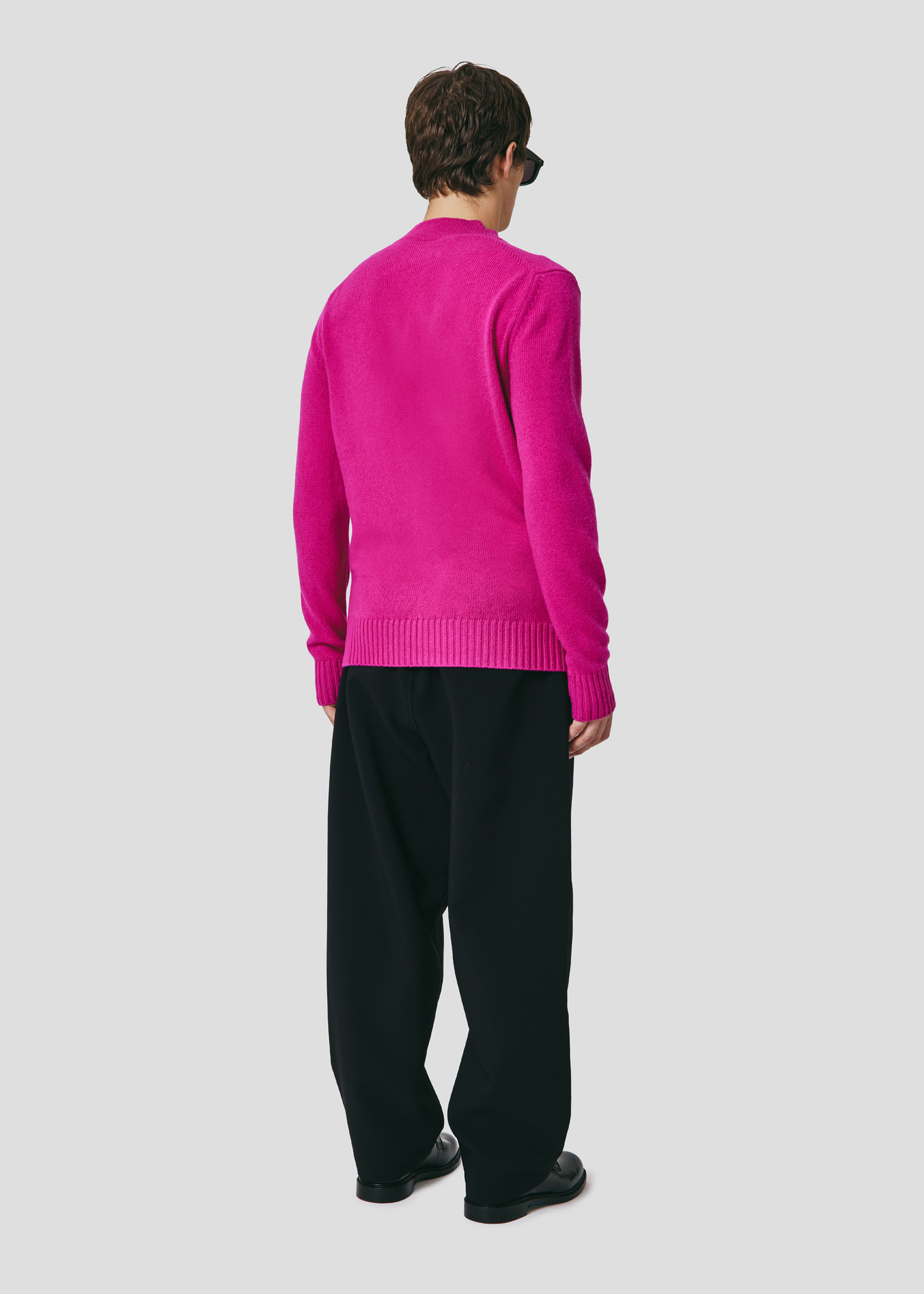 SEVEN GAUGE: MAGLIA SCOLLO A V IN LANA FUCSIA